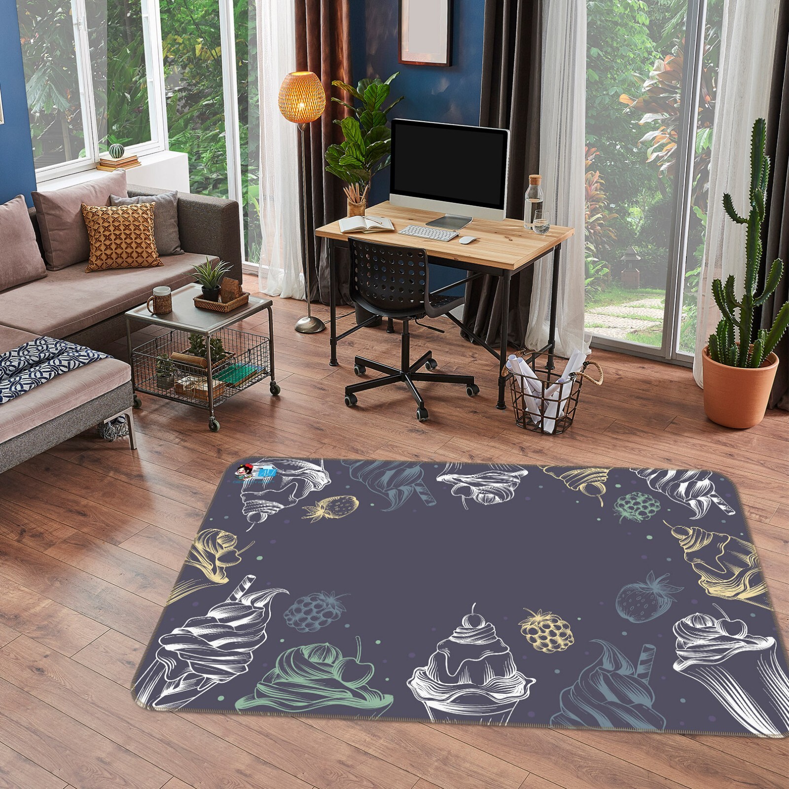 3D Strawberry Ice Cream ZHUA3829 Game Non Slip Rug Mat Photo Carpet Amy