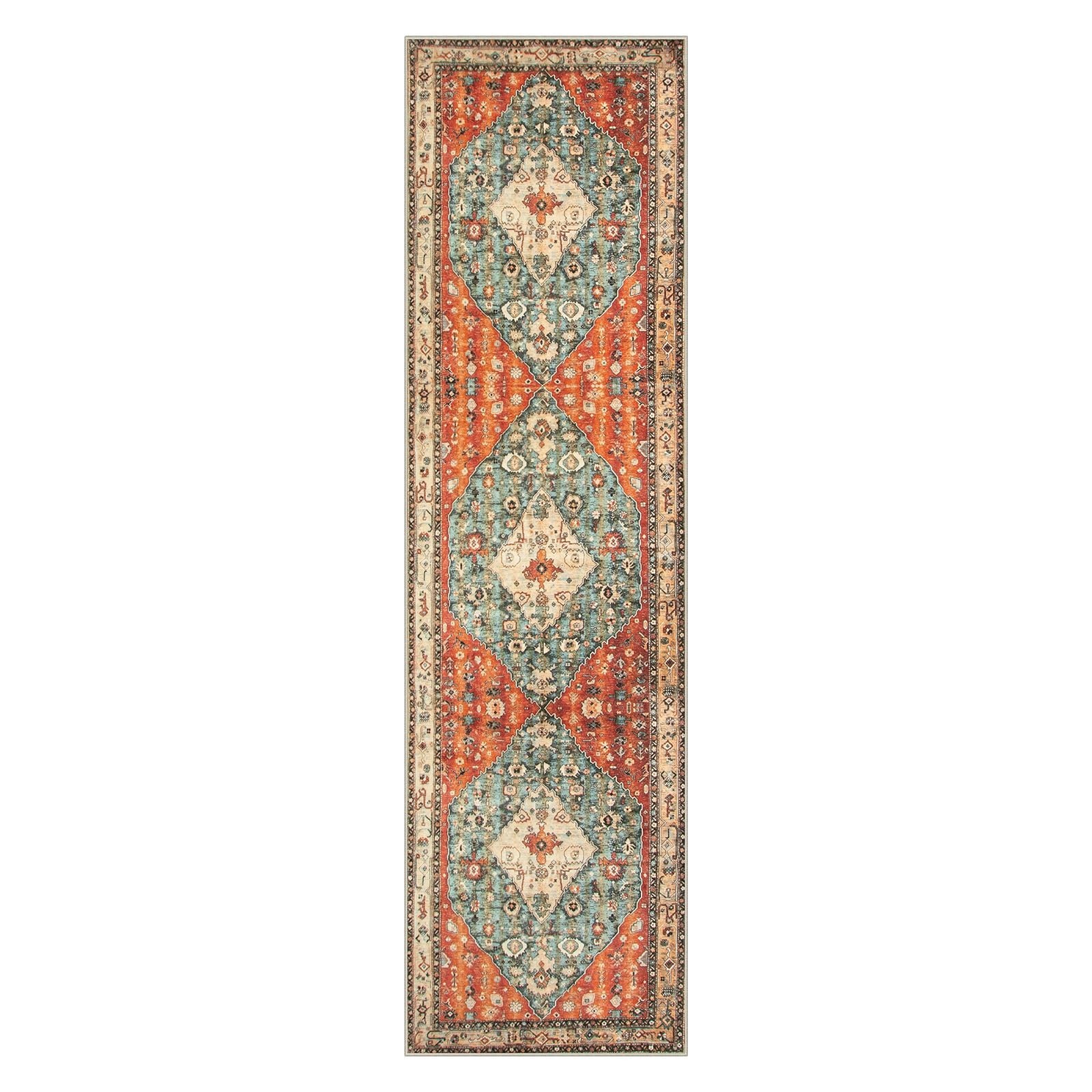 Boho Tribal 2×8 Washable Kitchen Runner Rug – Soft Non-Slip Vintage Carpet for E