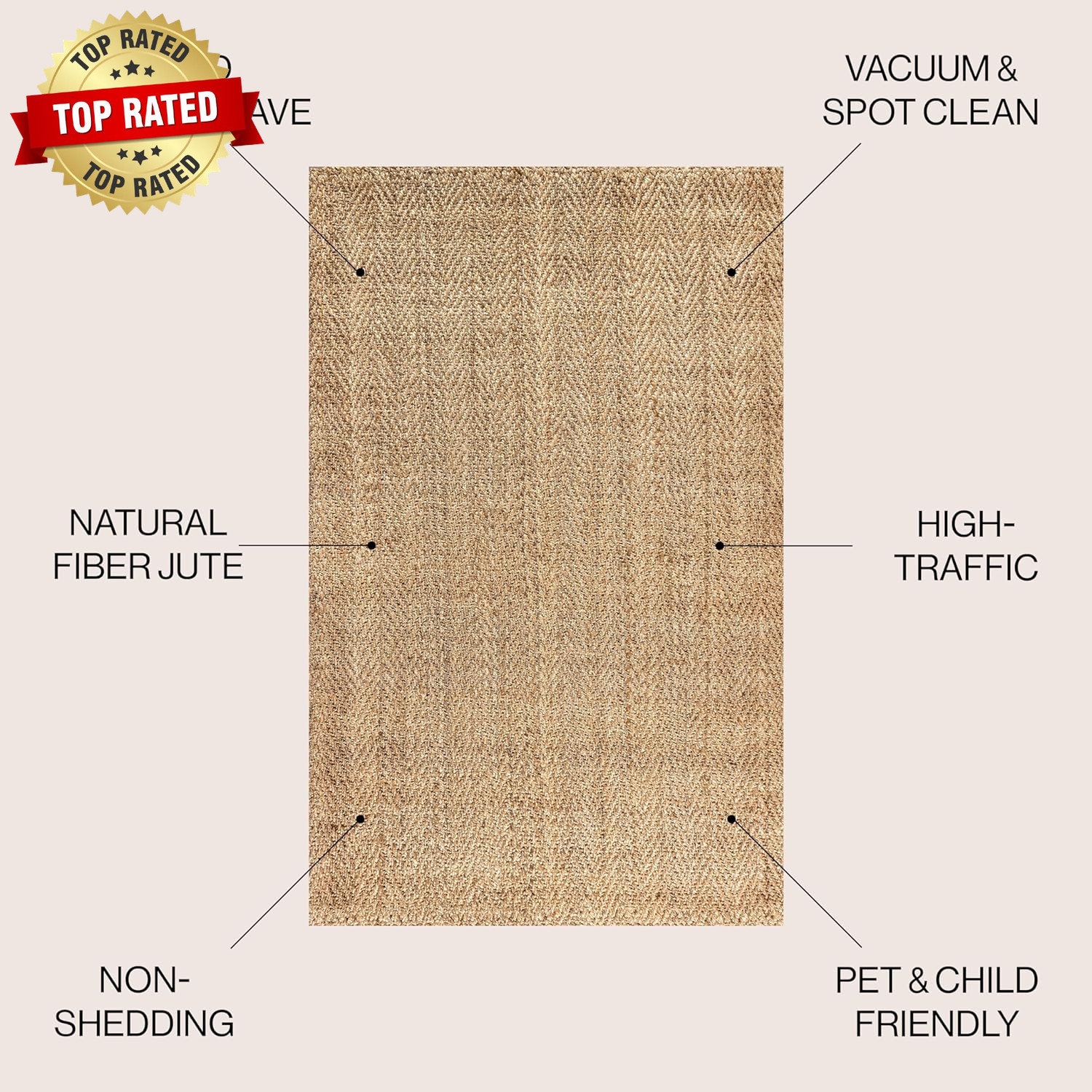 Espina Hand Woven Herringbone Chunky Jute Natural Indoor Area Rug, 5X8, Bohemian