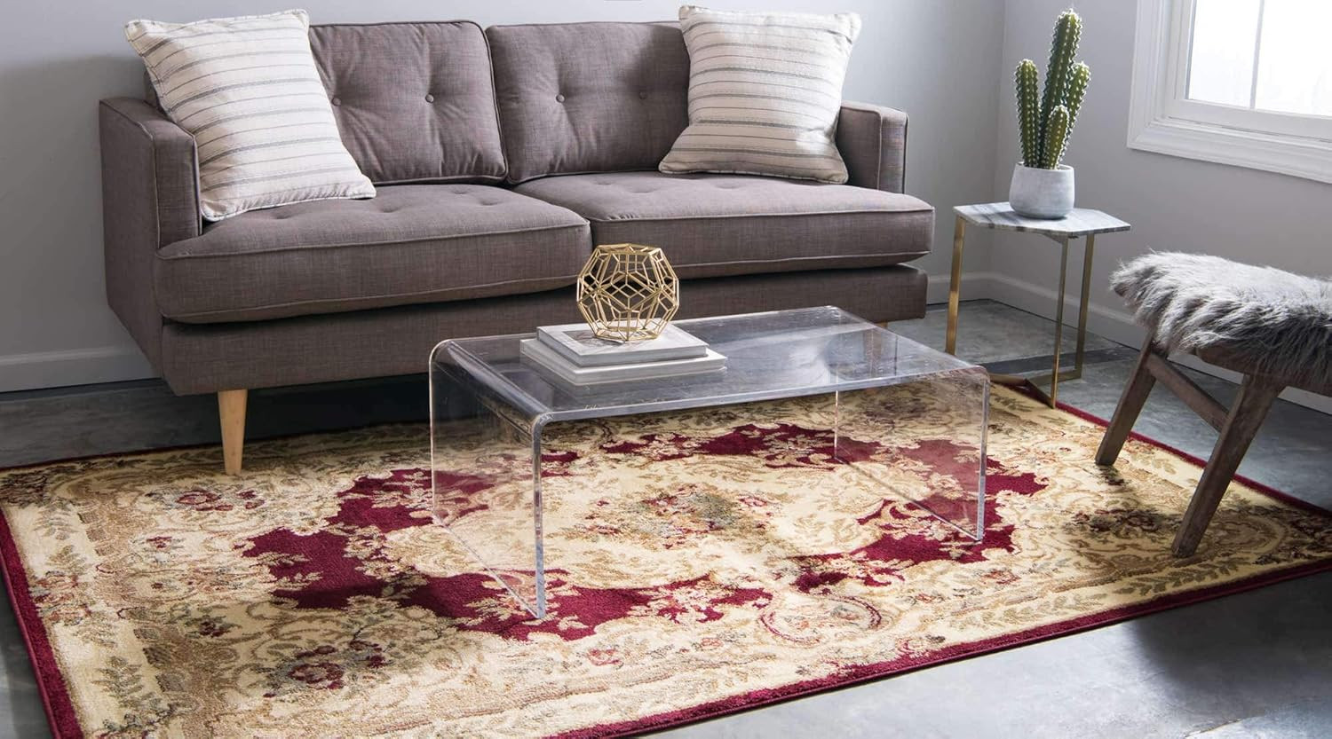 Versailles Collection Charles Area Rug 7’1″ x 10′ Red/Cream Rectangle