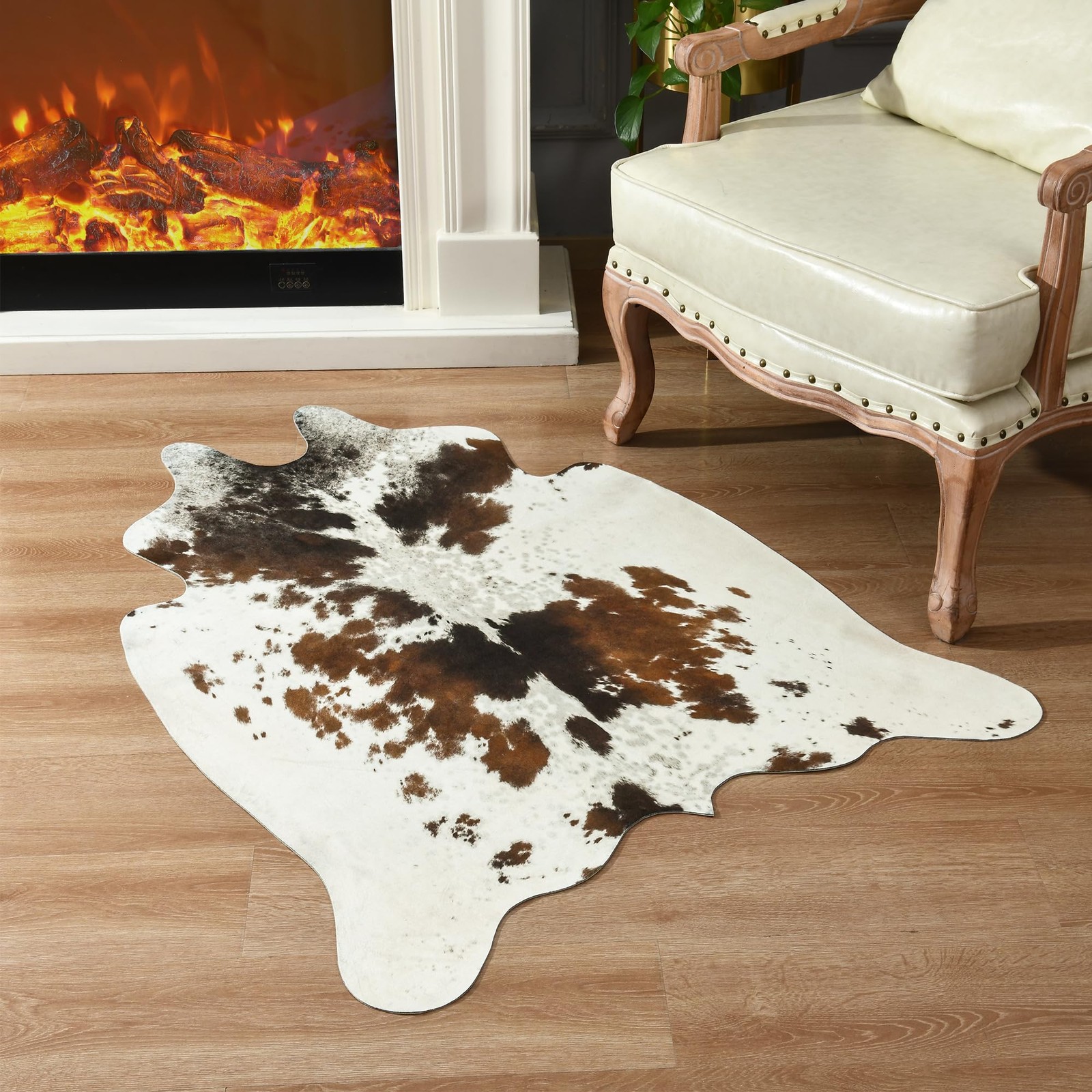 SUNYIWEI Faux Cowhide Rug, 4.6 x 5.2 ft Cowhide Rug for Living Room, Bedroom,