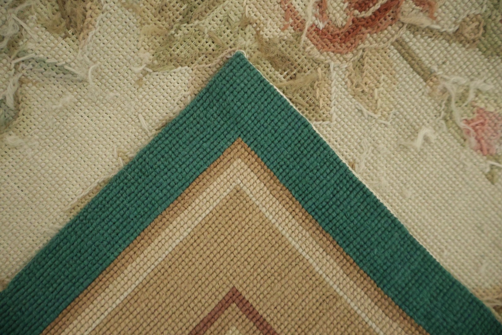 Green Needle-Point Area Rug 9×12 Elegant Victorian Aubusson Tapestry Chinese Rug