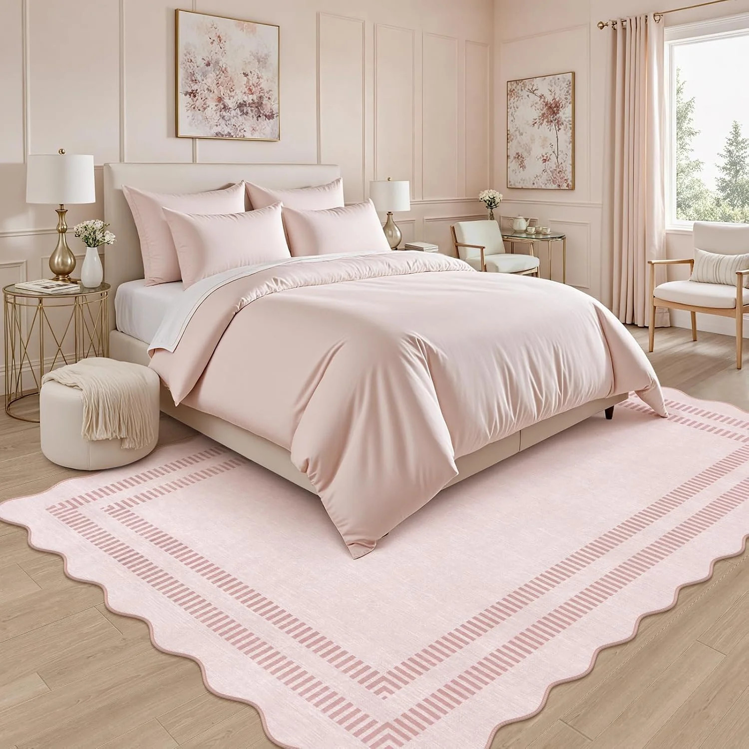 Pink Rugs for Bedroom Girls, 5×7 Washable Non Slip Area Rugs for Living Room, So