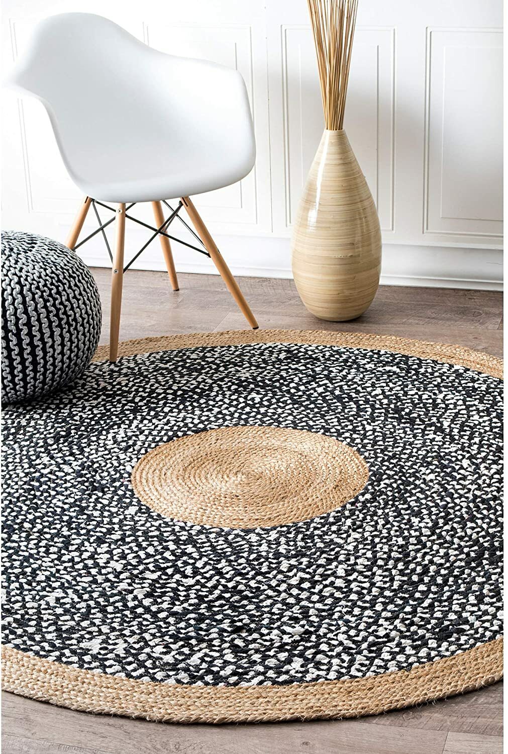 Rug 100% Natural Jute & cotton Braided Style Carpet Rustic Modern Look Hemp Rugs