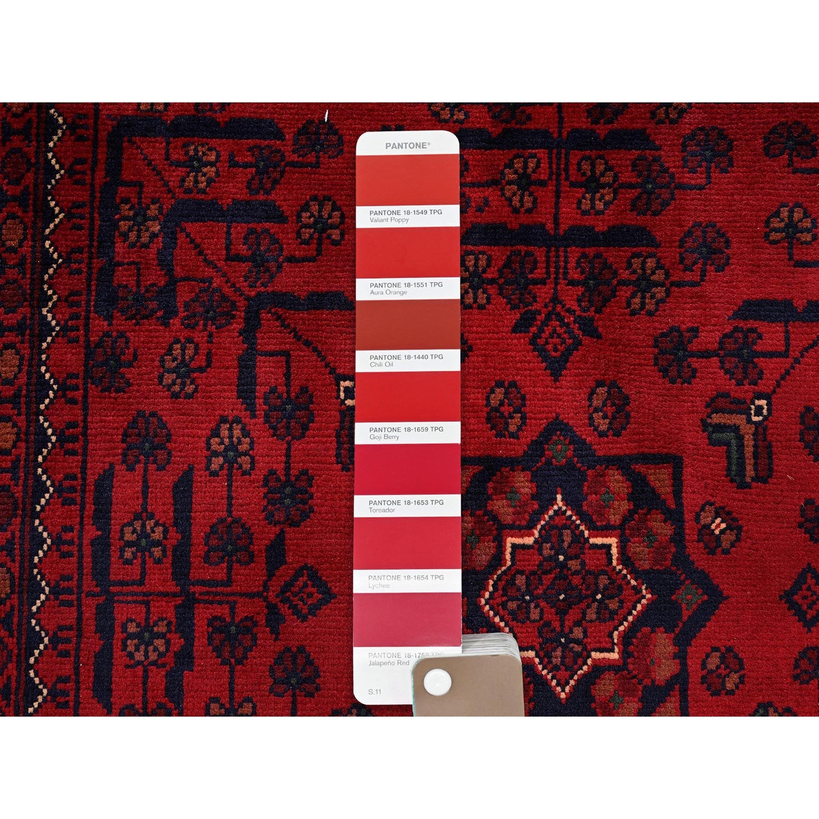 3’3″x5’1″ Red Afghan Khamyab Geometric Pattern Soft Wool Hand Knotted Rug R729