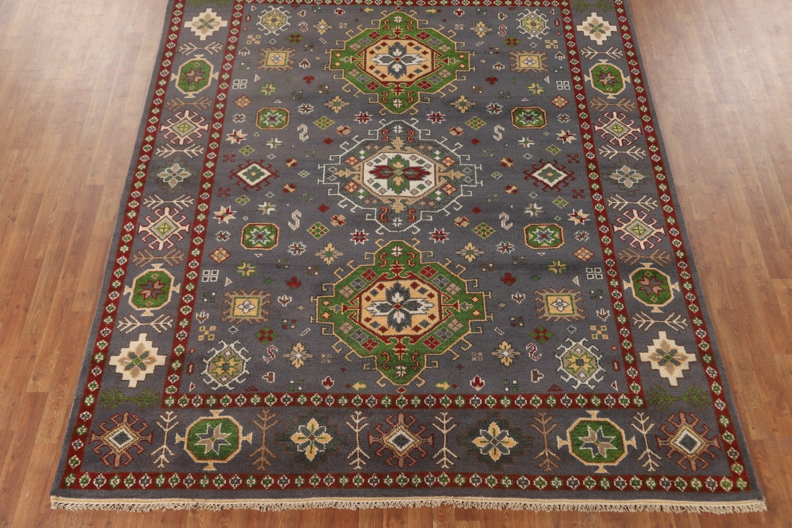 Geometric Super Kazak Dining Room Rug 8’x10′ Gray Handmade Oriental Area Carpet