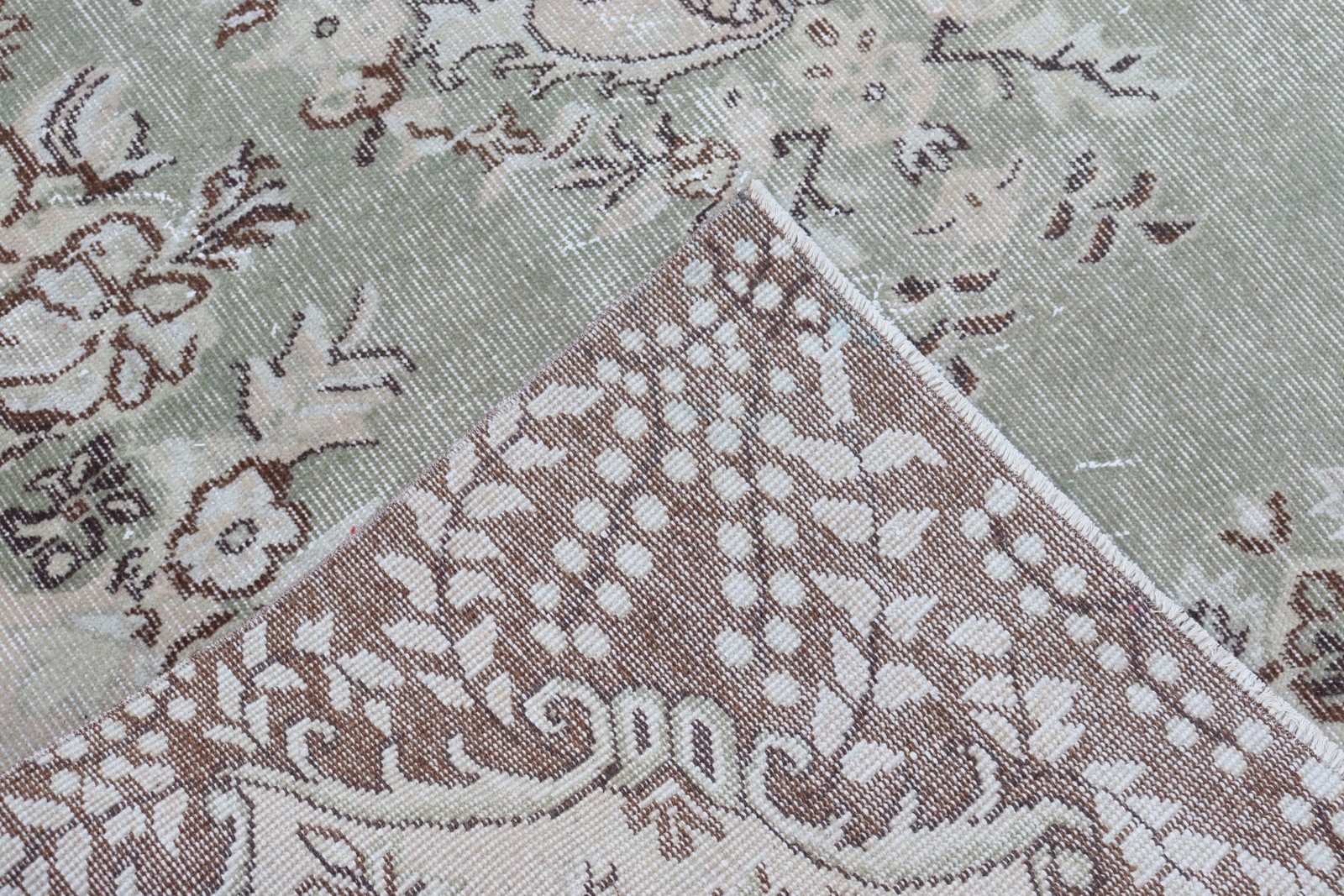 5,2×8,8 ft Large Vintage Rug, Turkish Rug, Brown White Floral Wool Rug