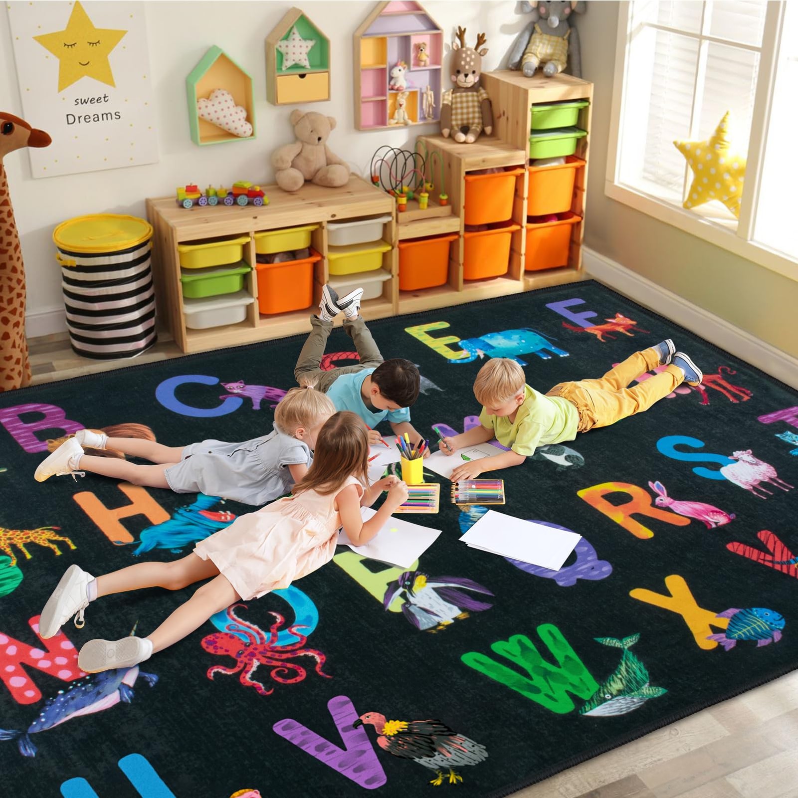 Truqual Classroom Rug Elementary Colorful Alphabet Kids Rugs for Playroom Mac…