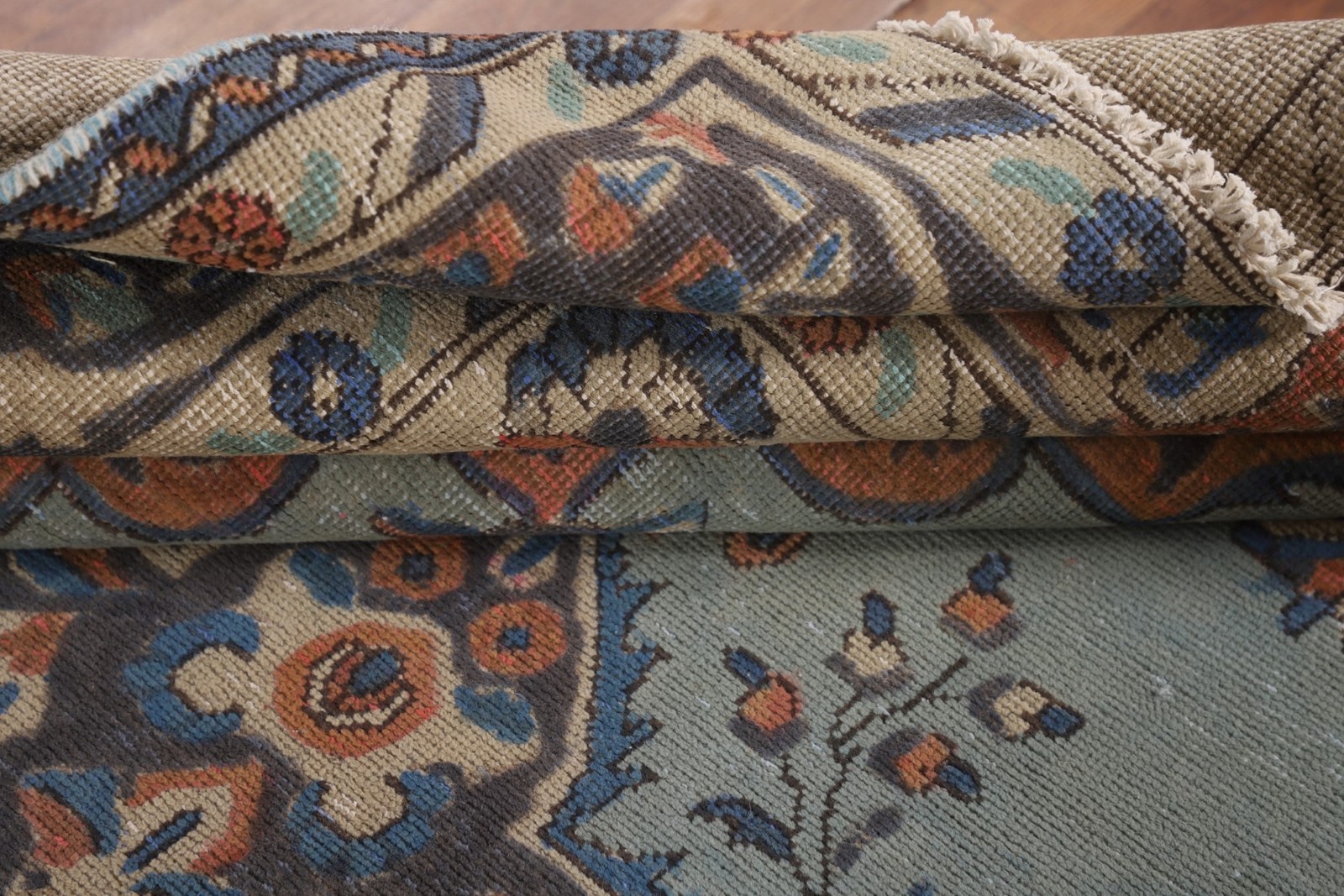 Over-Dyed Light Blue Wool Area Rug 6×9 Medallion Handmade Classic Vintage Carpet