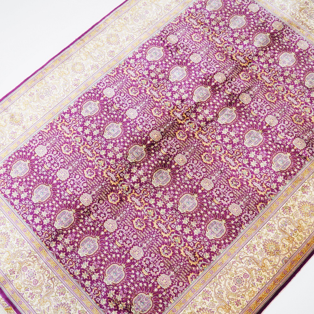 Zhiyi 4x6ft Handmade Silk Area Rug Hand-knotted Purple All Over Home Carpet 223A