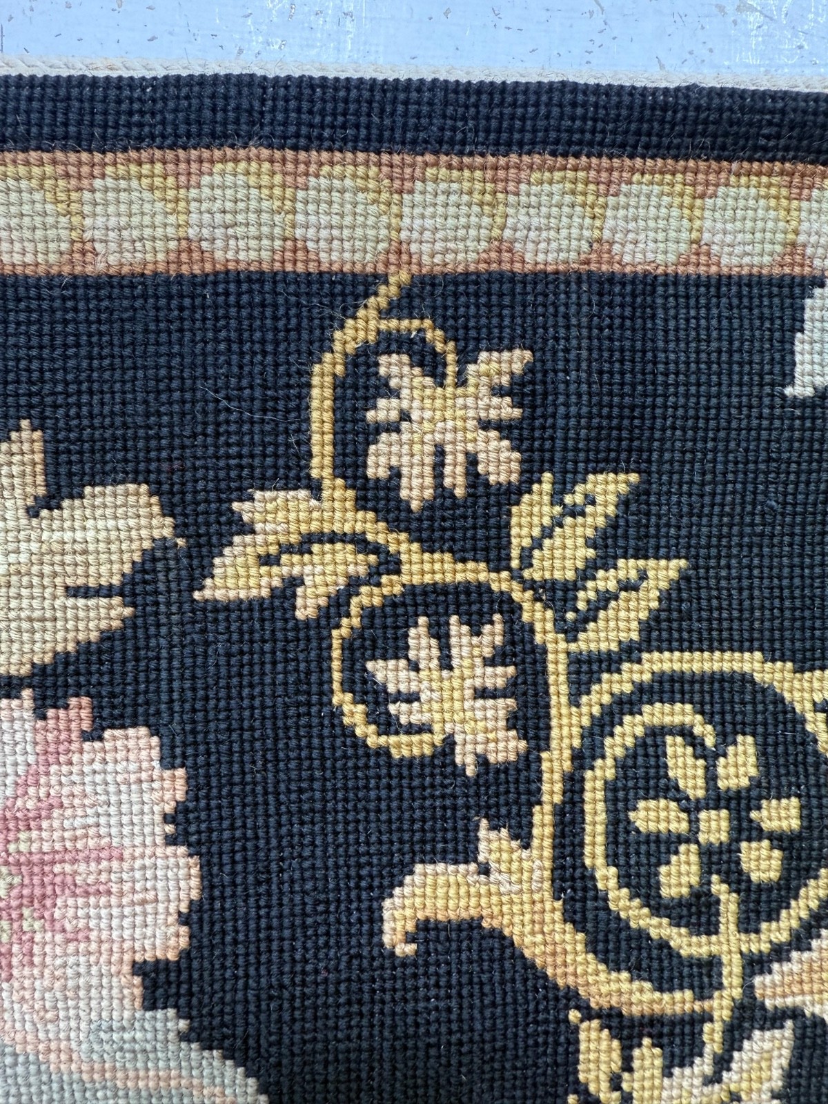 Vintage Beautiful Hand Wool Embroidered Needle Work Aubusson Style Rug Carpet