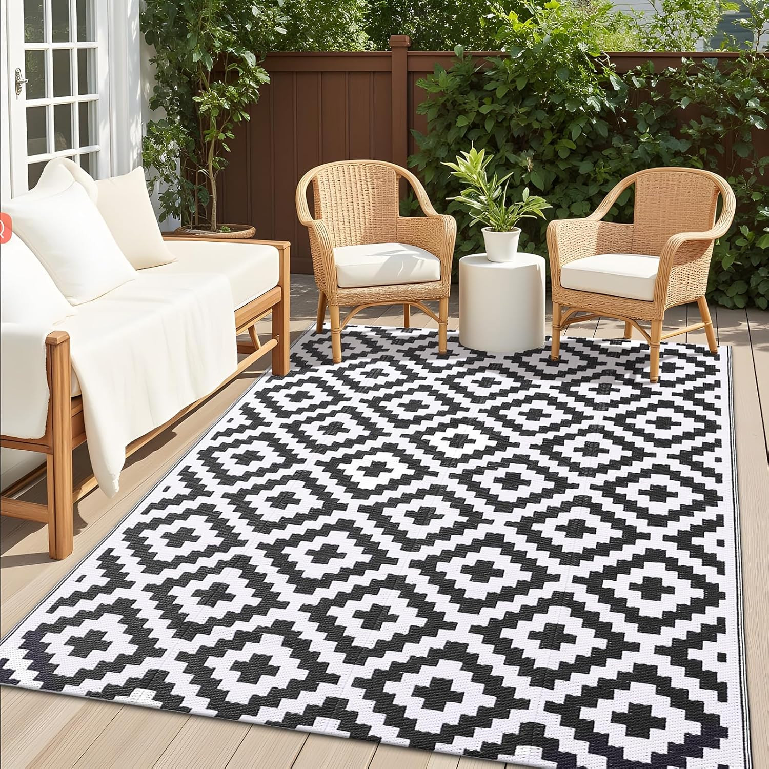 OLANLY Waterproof Outdoor Rug 5X8 Ft, Outdoor Plastic Straw Rug for Camping, RV