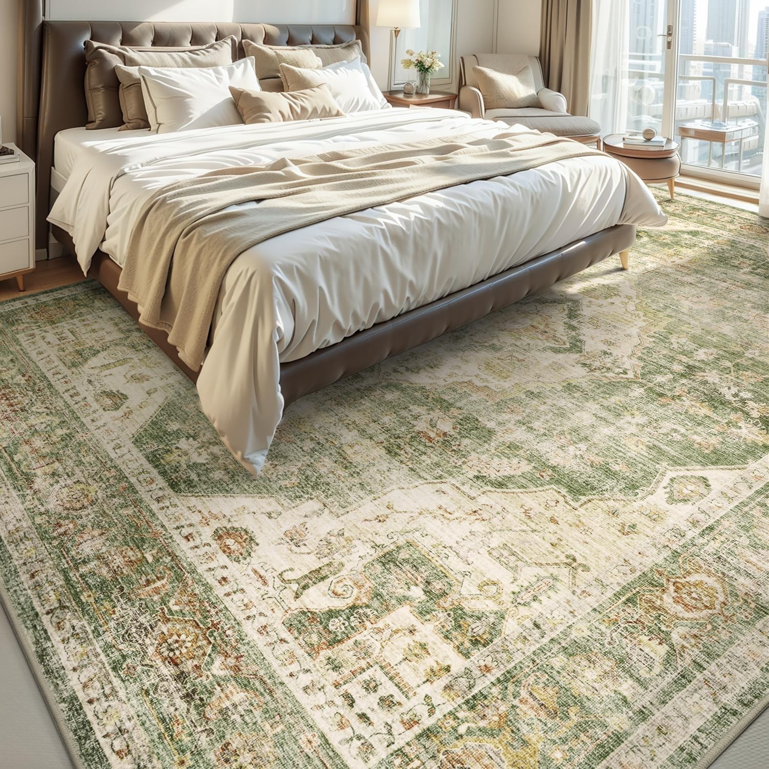 Durable Non-Slip 4′ x 6′ Floral Area Rug – Washable & Cozy Living Room Essential
