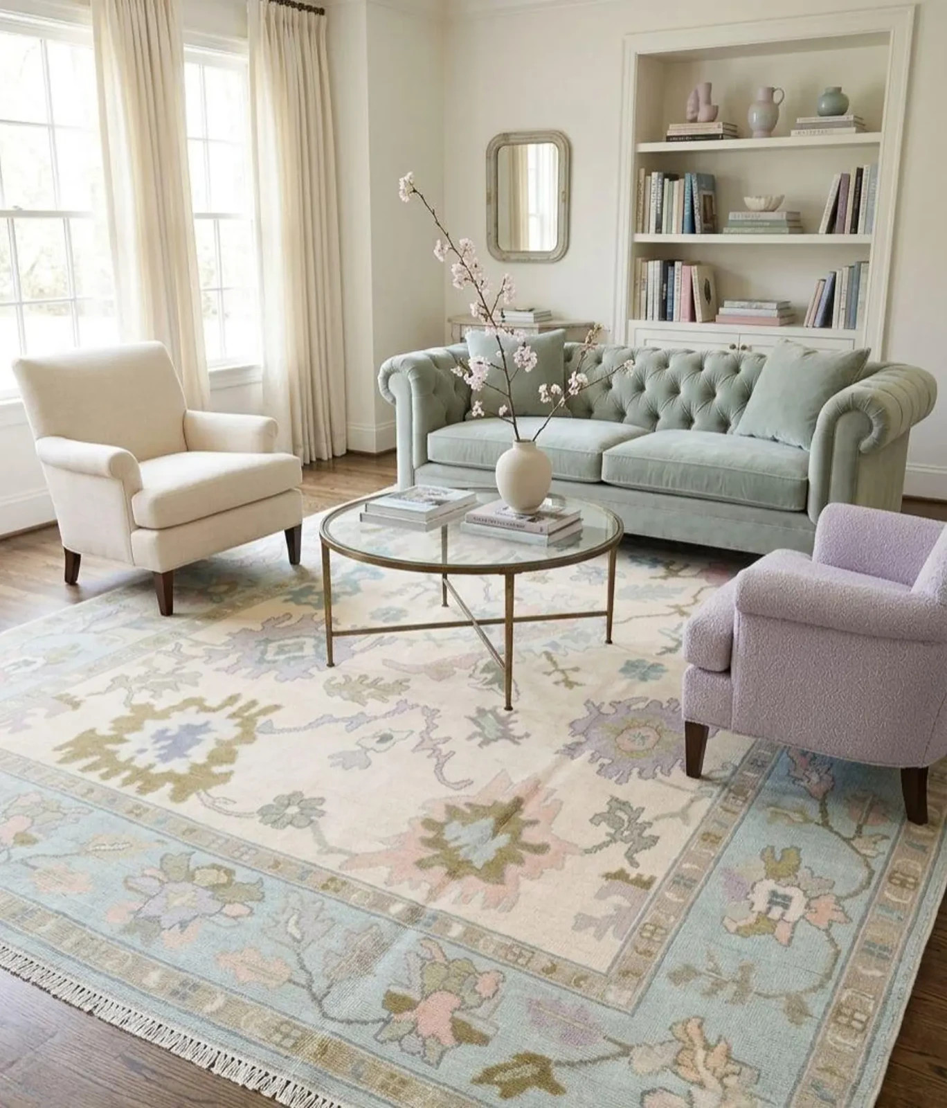 Hand Knotted Wool Oushak Rug: Handmade Muted Pastel Turkish Style Area Rug 9×12