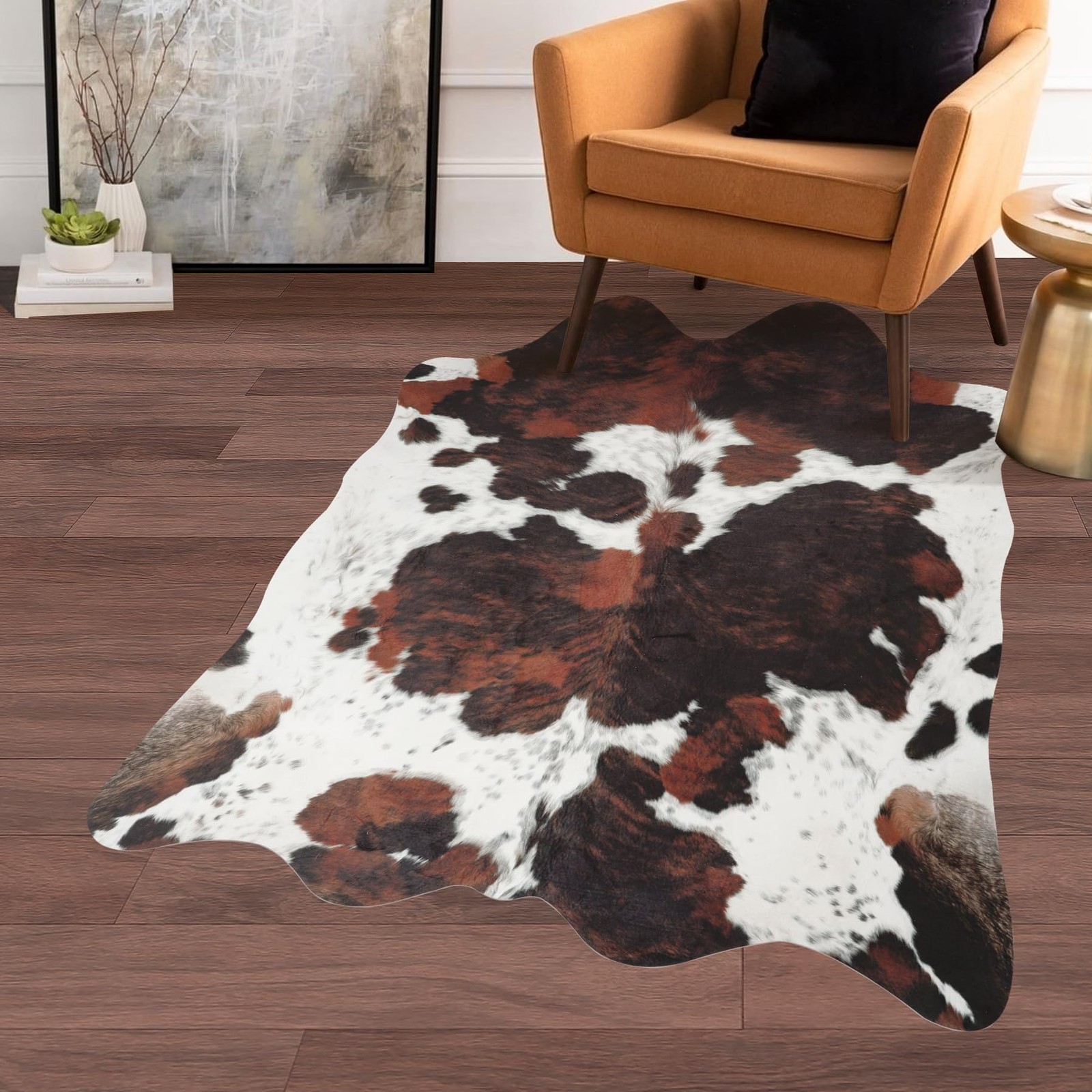 Cow Hide Rug Small 2.3×3.6 FT Cow Print Rugs Faux Cowhide Carpet Area Non-Sli…