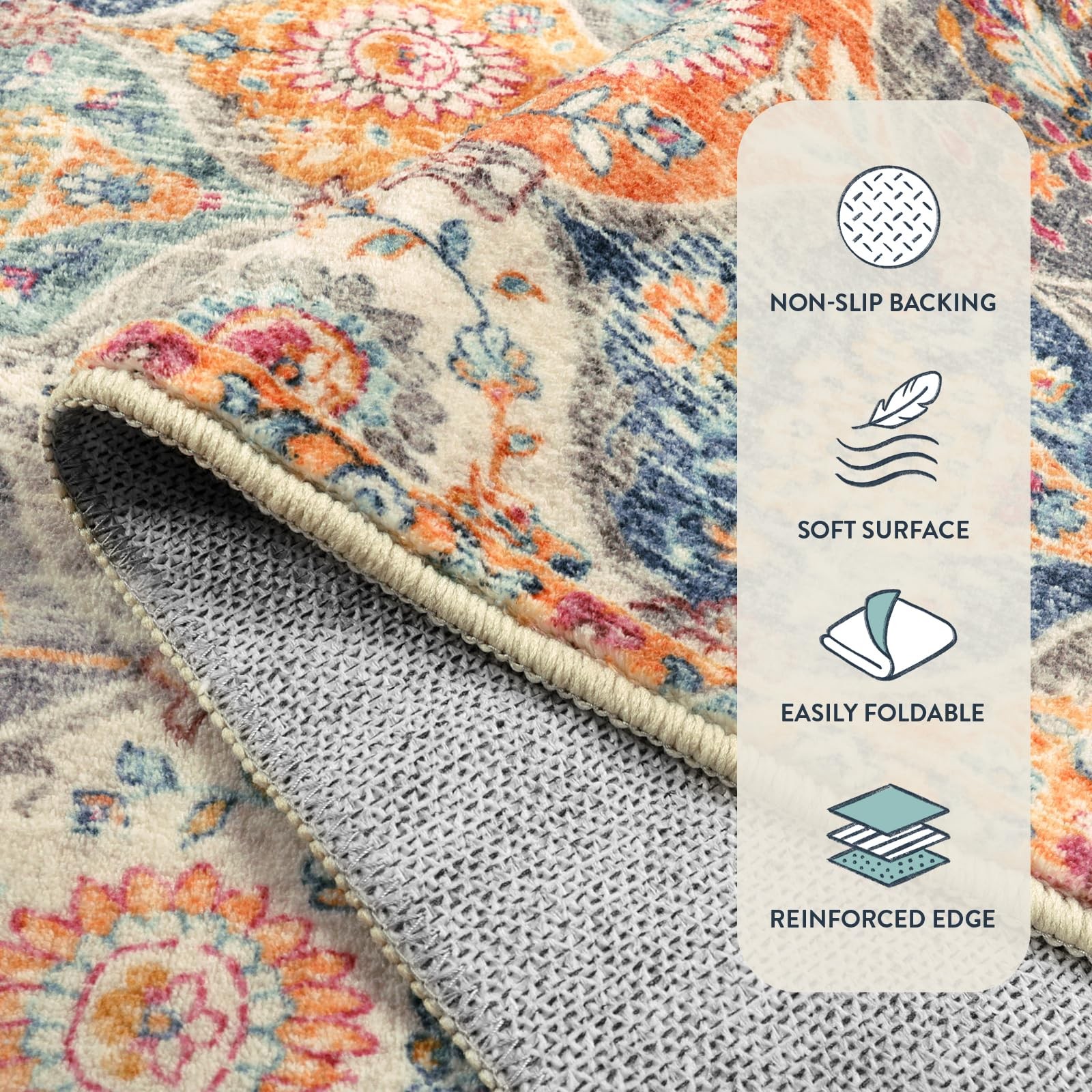 Moroccan Trellis Washable Rug 2×3 Feet Cream Multi Kitchen Entryway Mat