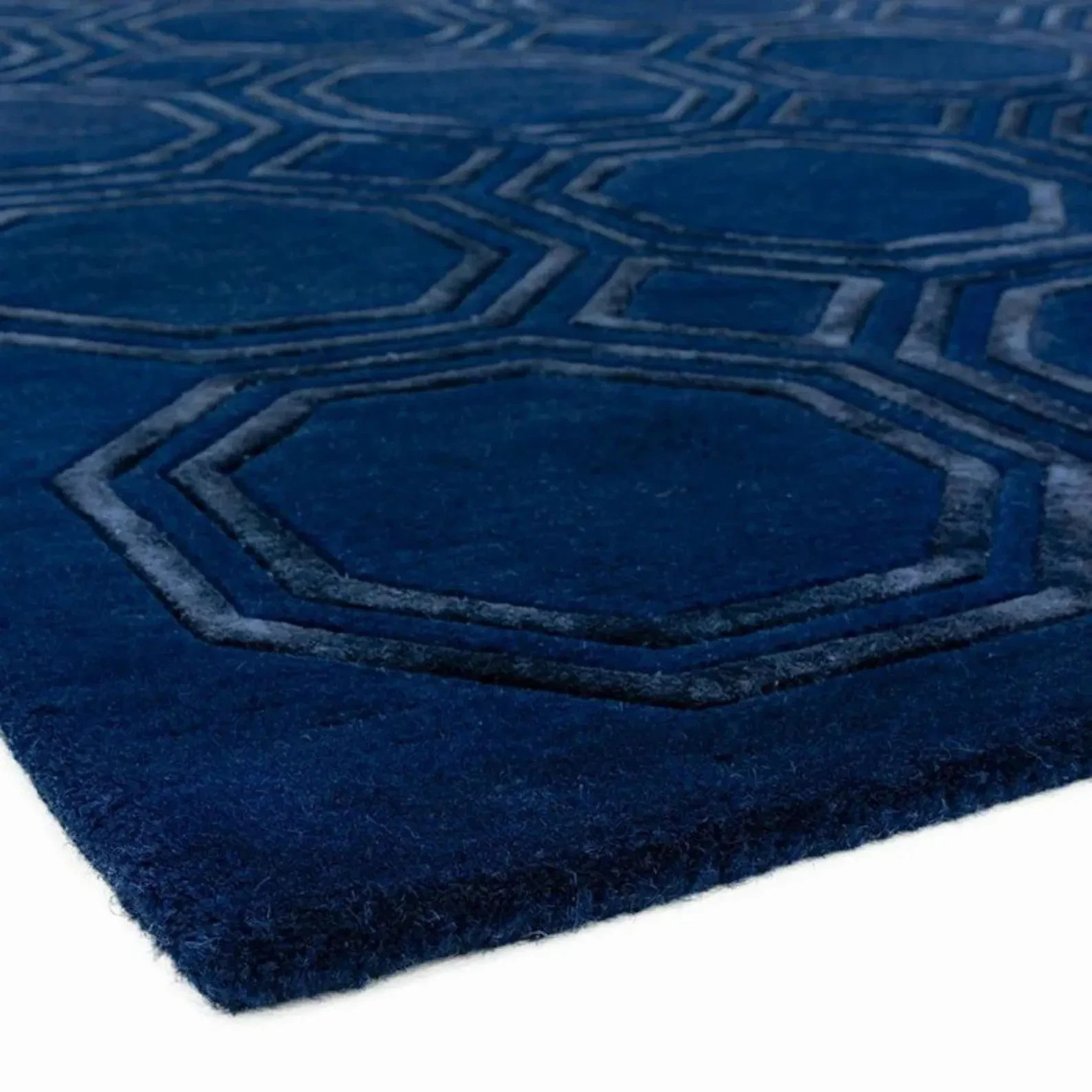 Hand Tufted Geometric Color Blue Wool & Silk Rug Handmade Design Carpet Rug