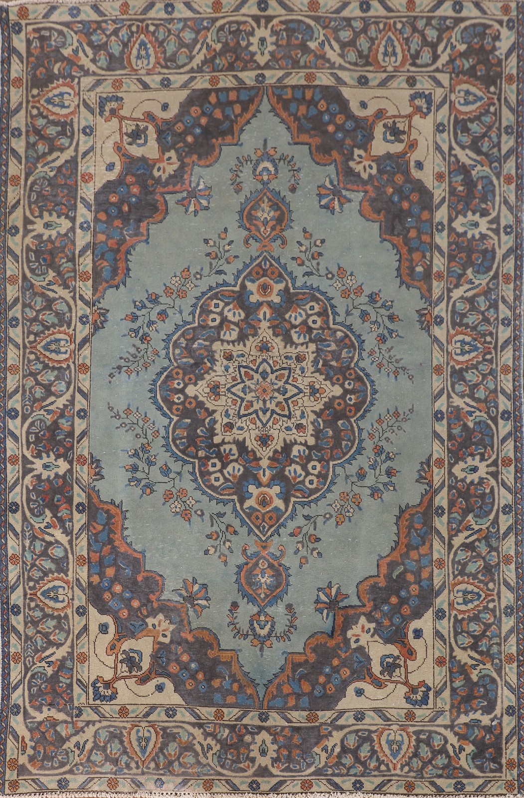Over-Dyed Light Blue Wool Area Rug 6×9 Medallion Handmade Classic Vintage Carpet