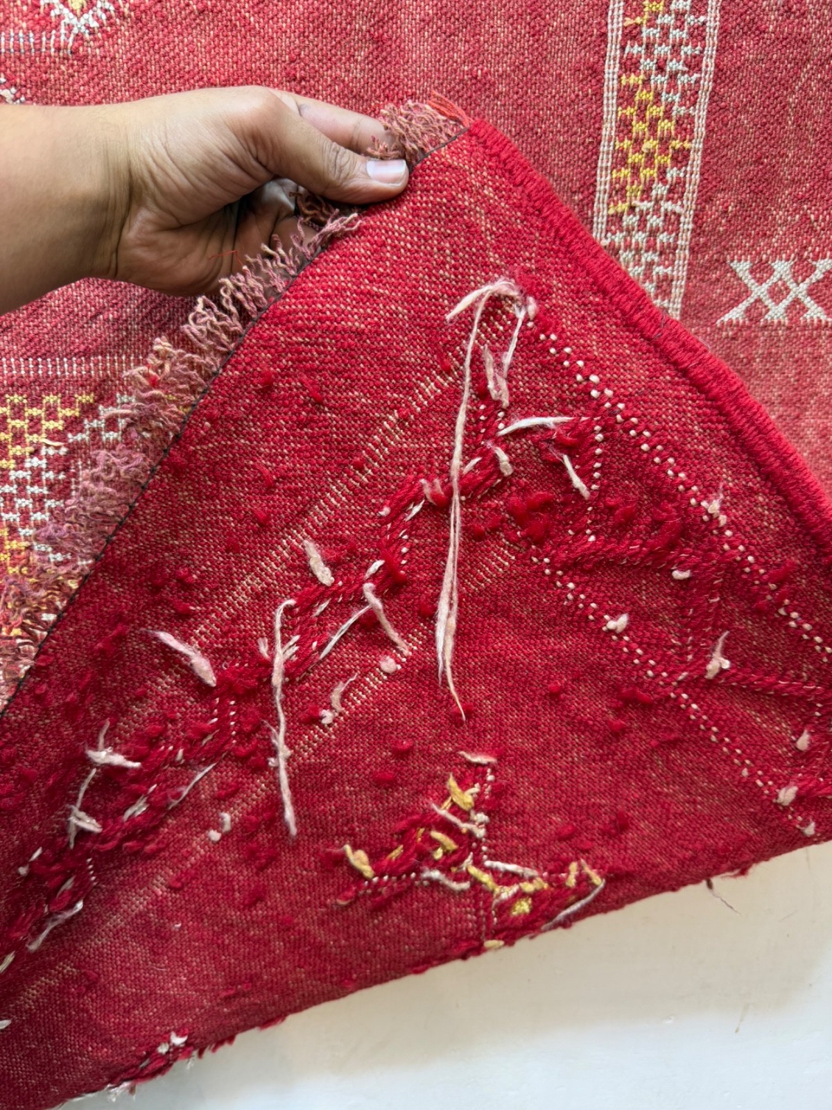 Vintage Gorgeous Hand Woven Moroccan Berber Wool And Silk Weaving Kilim Rug