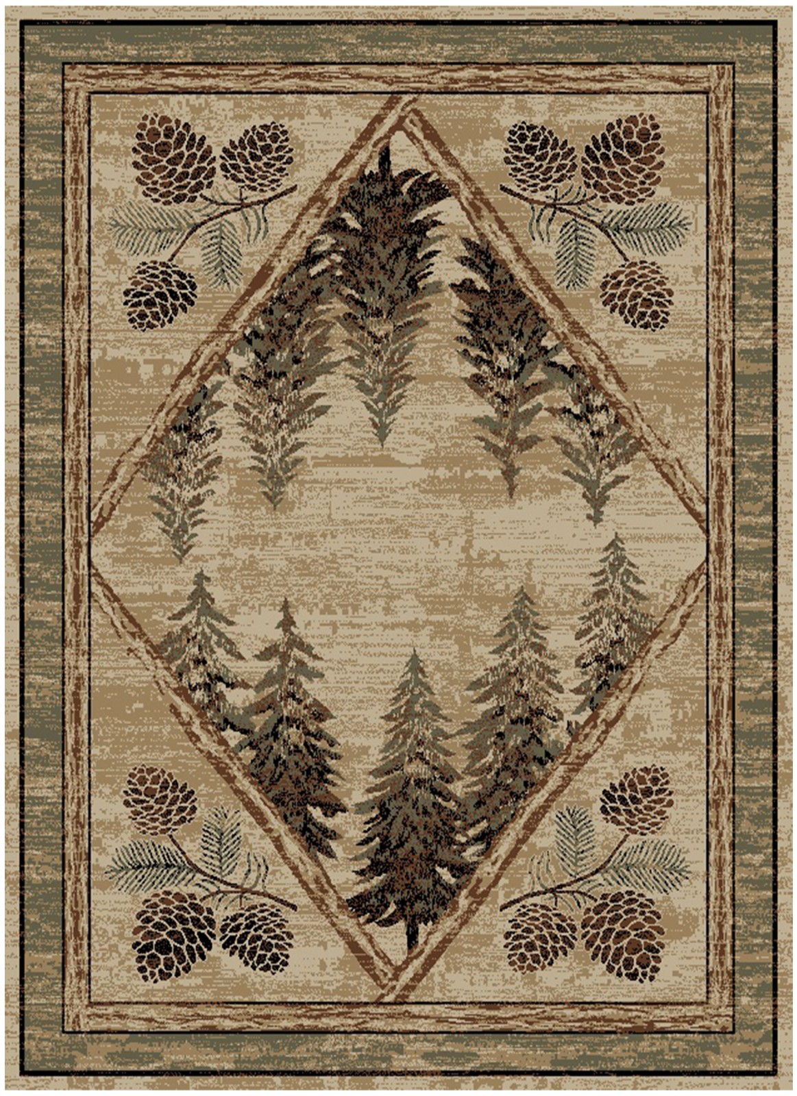 8×10 Cabin Pinecone Pine Tree Rustic Nature Lodge Area Rug