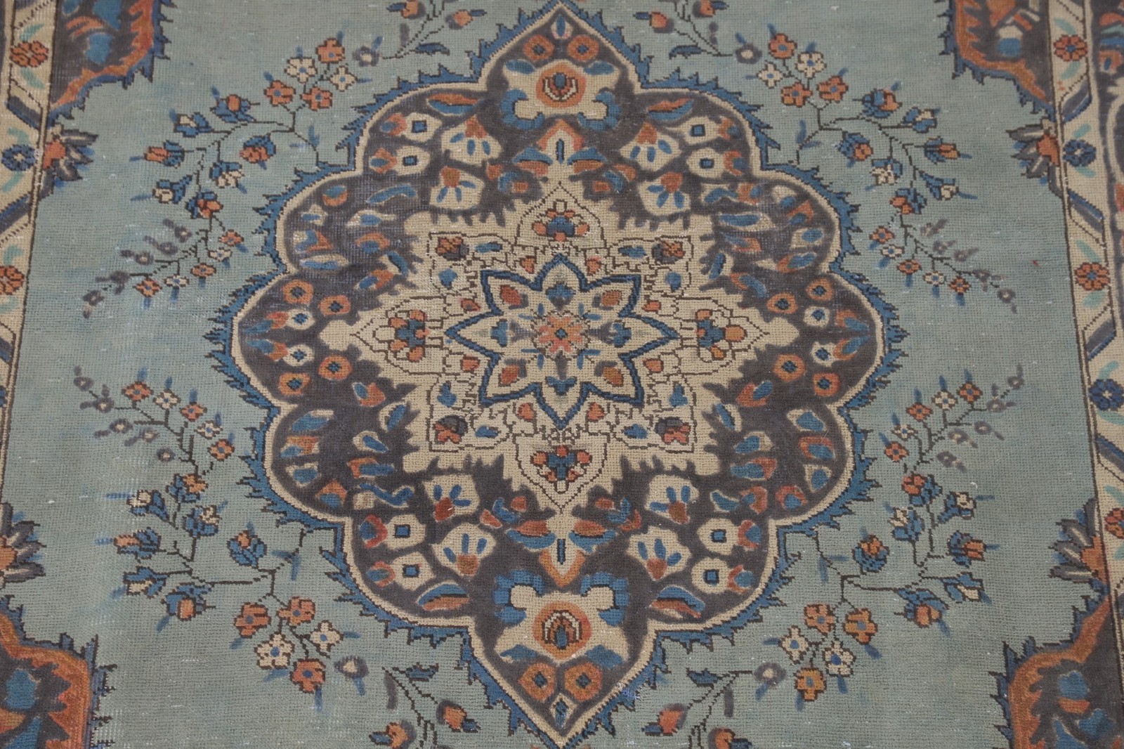 Over-Dyed Light Blue Wool Area Rug 6×9 Medallion Handmade Classic Vintage Carpet