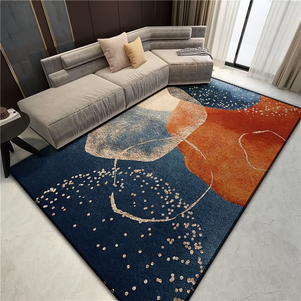 Qkjtyt Sequined Dots Modern Abstract Area Rug Navy Blue Golden Coral Multicolor