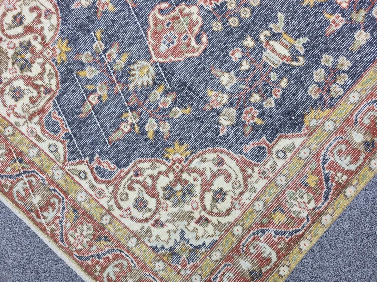 Muted Navy Oushak Wool Rug Pair 3.5×6.7 Twin Vintage Turkish Rugs Terracotta
