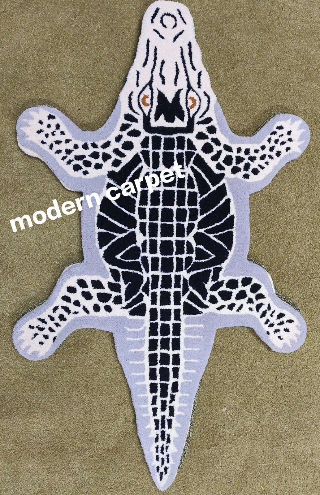 Modern Crocodile Shaped Tufted Rug Black White Alligator Novelty Area Carpet