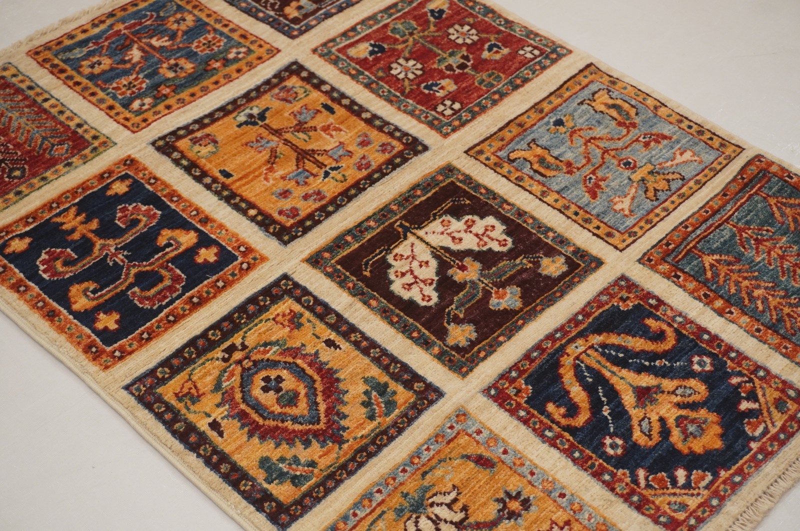 2×3 ft Ivory Beige Afghan Hand Knotted Tribal Small Rug