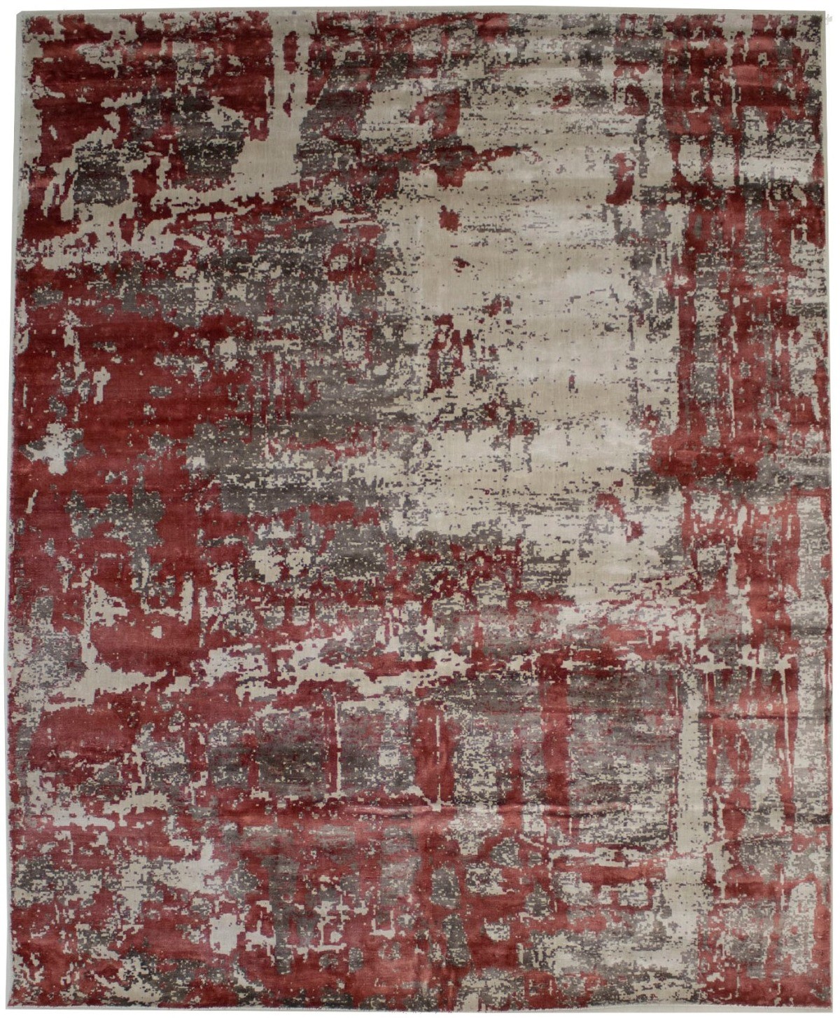 Hand-Loomed Wool & Bamboo Silk Distressed Floral Rug Modern Decor Carpet 8×10 ft