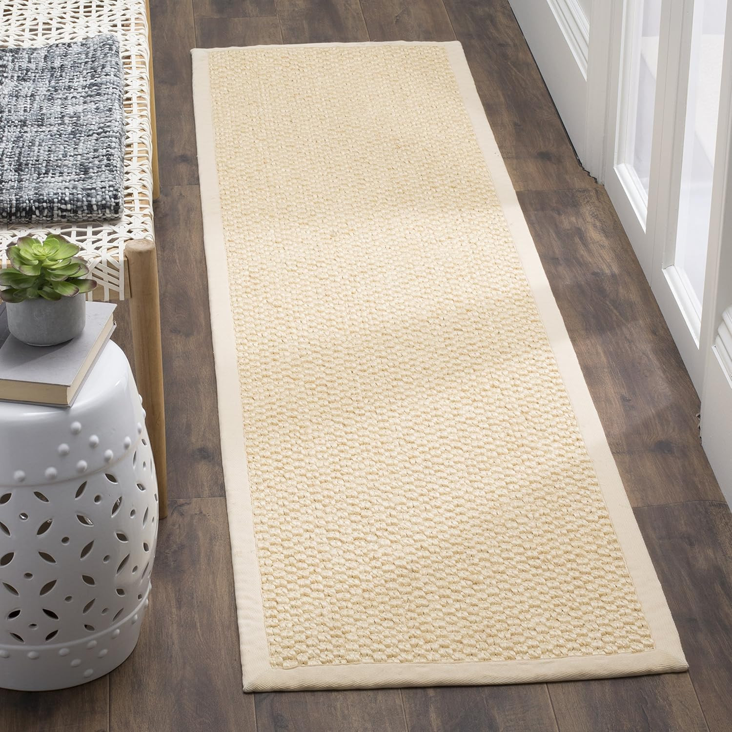 Natural Fiber Collection Runner Rug – 2′ X 6′, Cream, Sisal, Woven Design with B