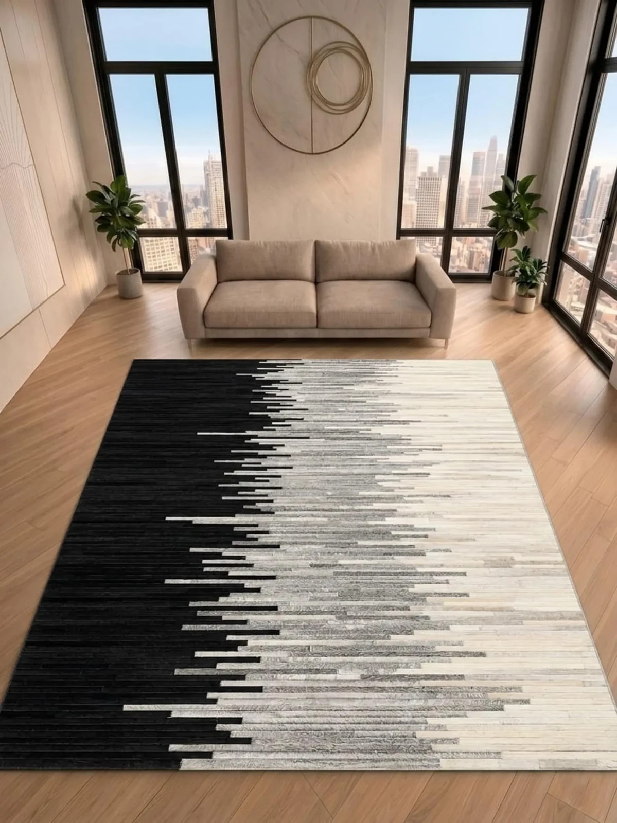 Modern Hand Tufted Wool Area Rug Black White Abstract Geometric Living Room Bedr