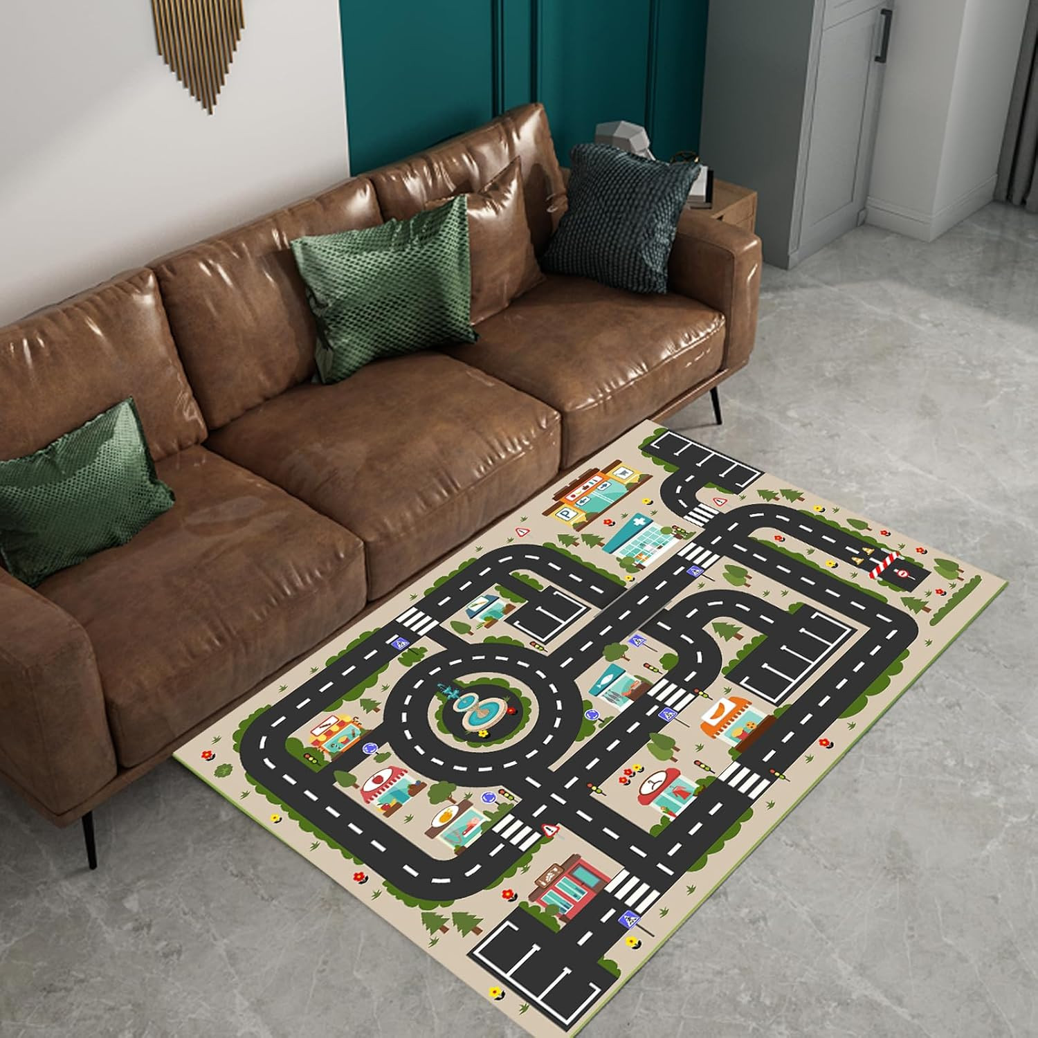 Analog ABC Kids Rug Playroom Car Play Mat City Life Road Rug for Cars Fun City M