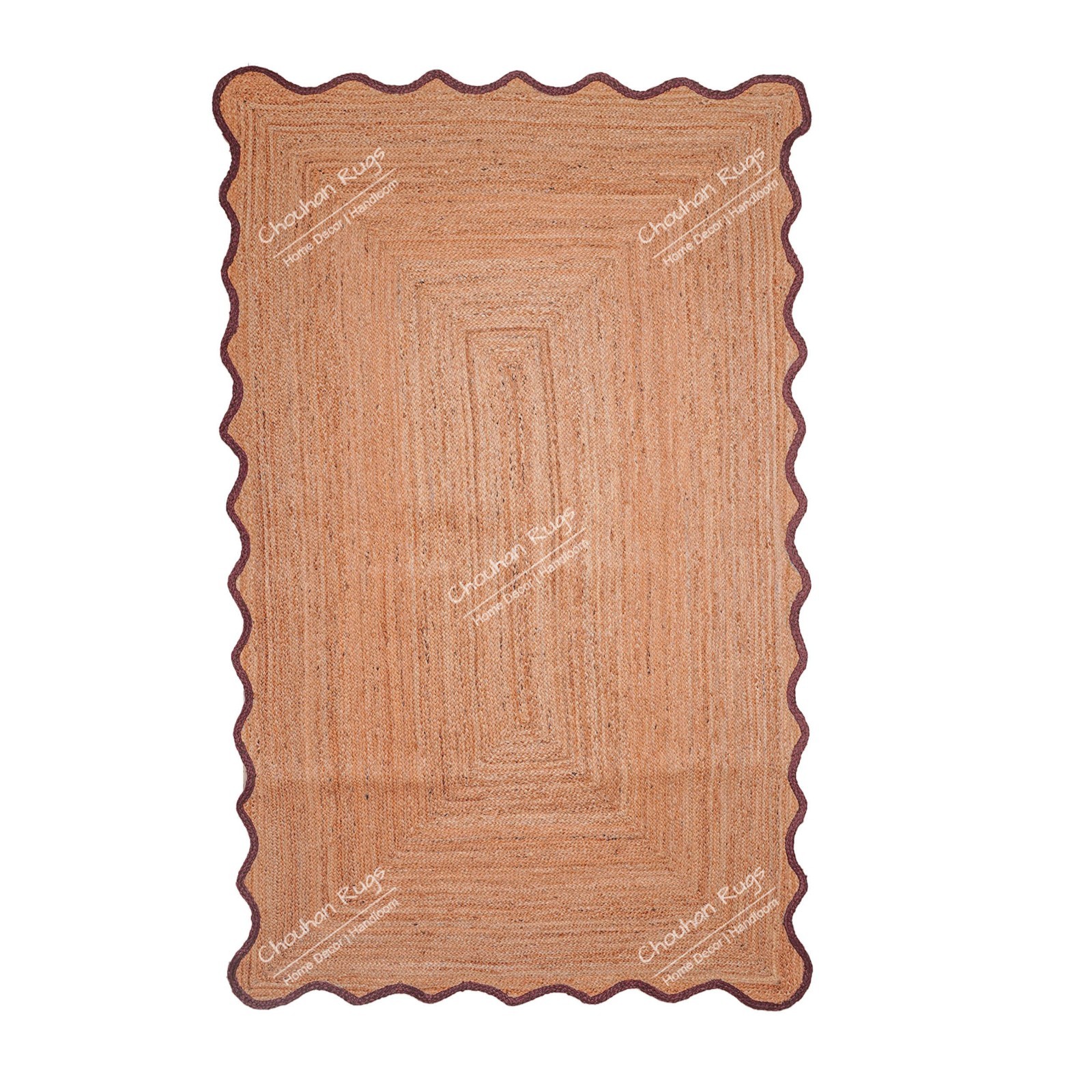 Custom Size 5×8 Ft Home, Living Room Decor Rug Beige And Brown scallop Border