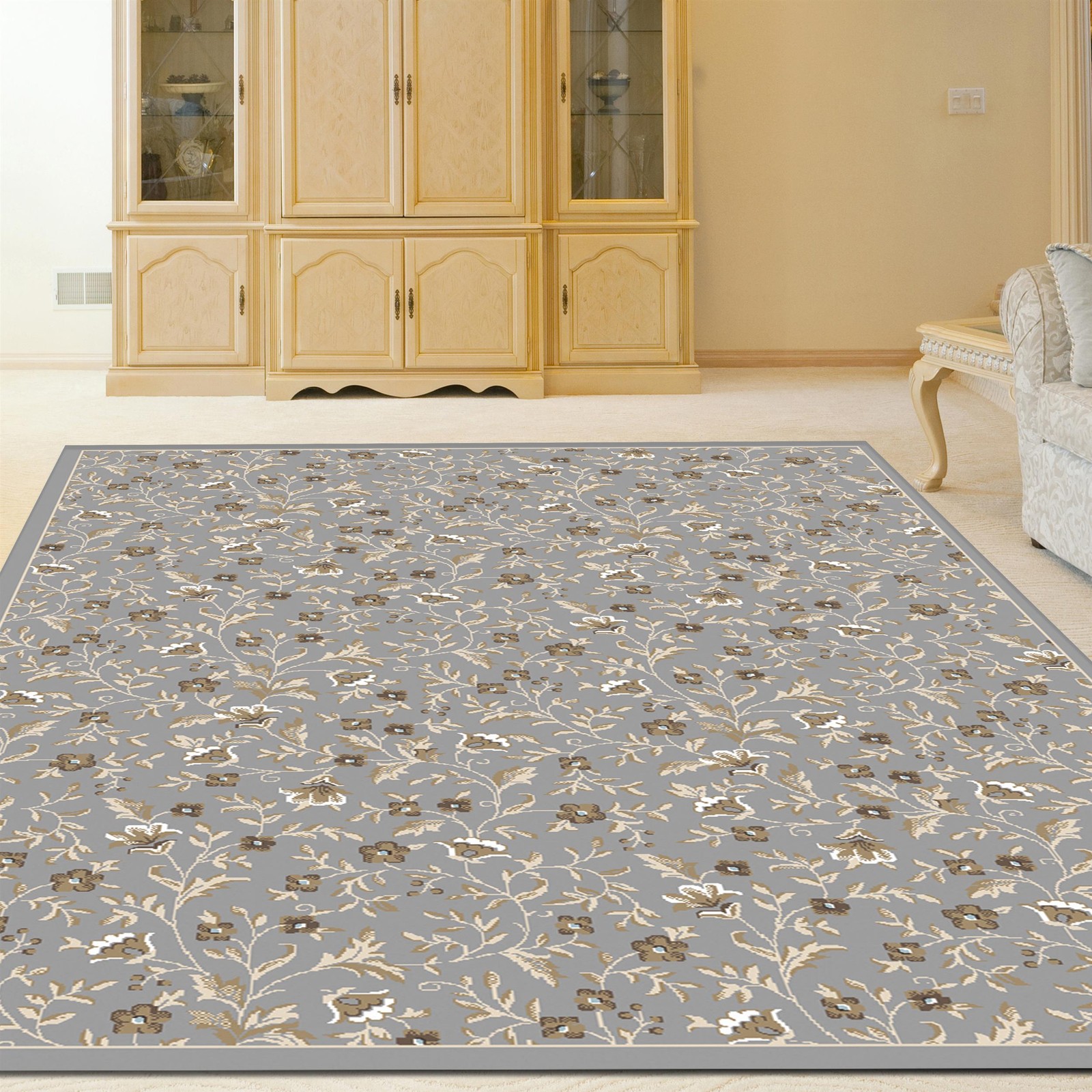 Radici USA Pisa Botanical Floral Gray Rectangular Polypropylene Area Rug 3’3″…