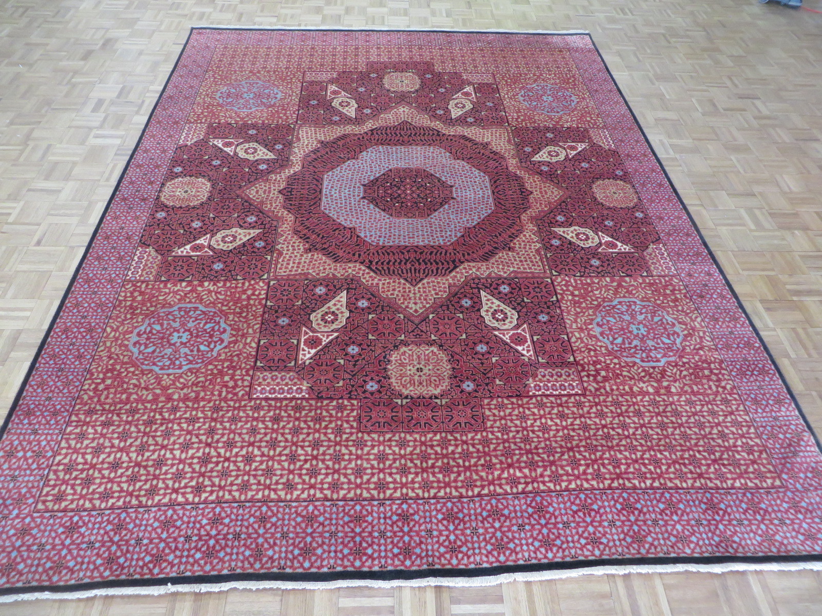 8’11 X 11’9 Hand Knotted Black Mamluk Fine Oriental Rug G4334