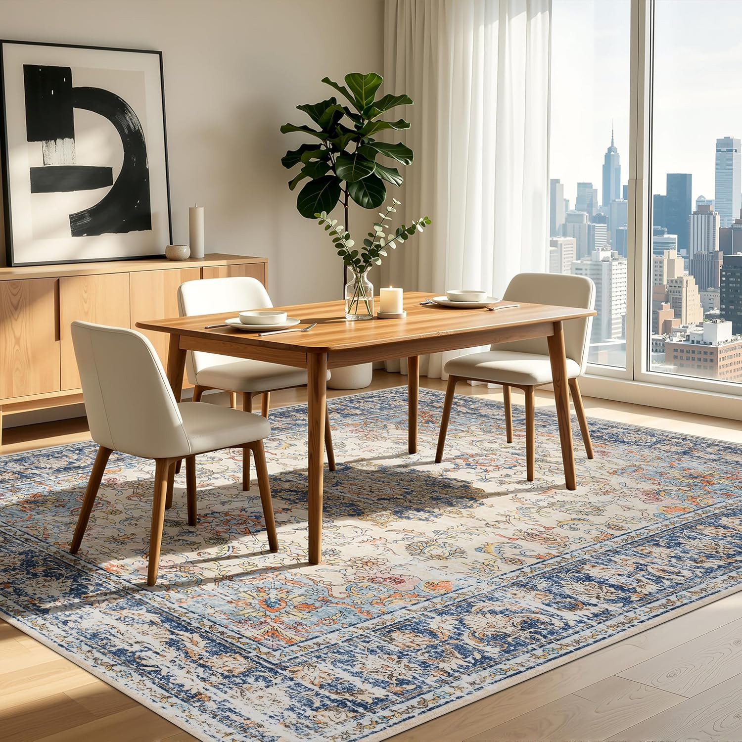 Ultra Soft Non-Slip Area Rug 8’×10′, Washable, Pet & Kid Friendly, Navy Brown