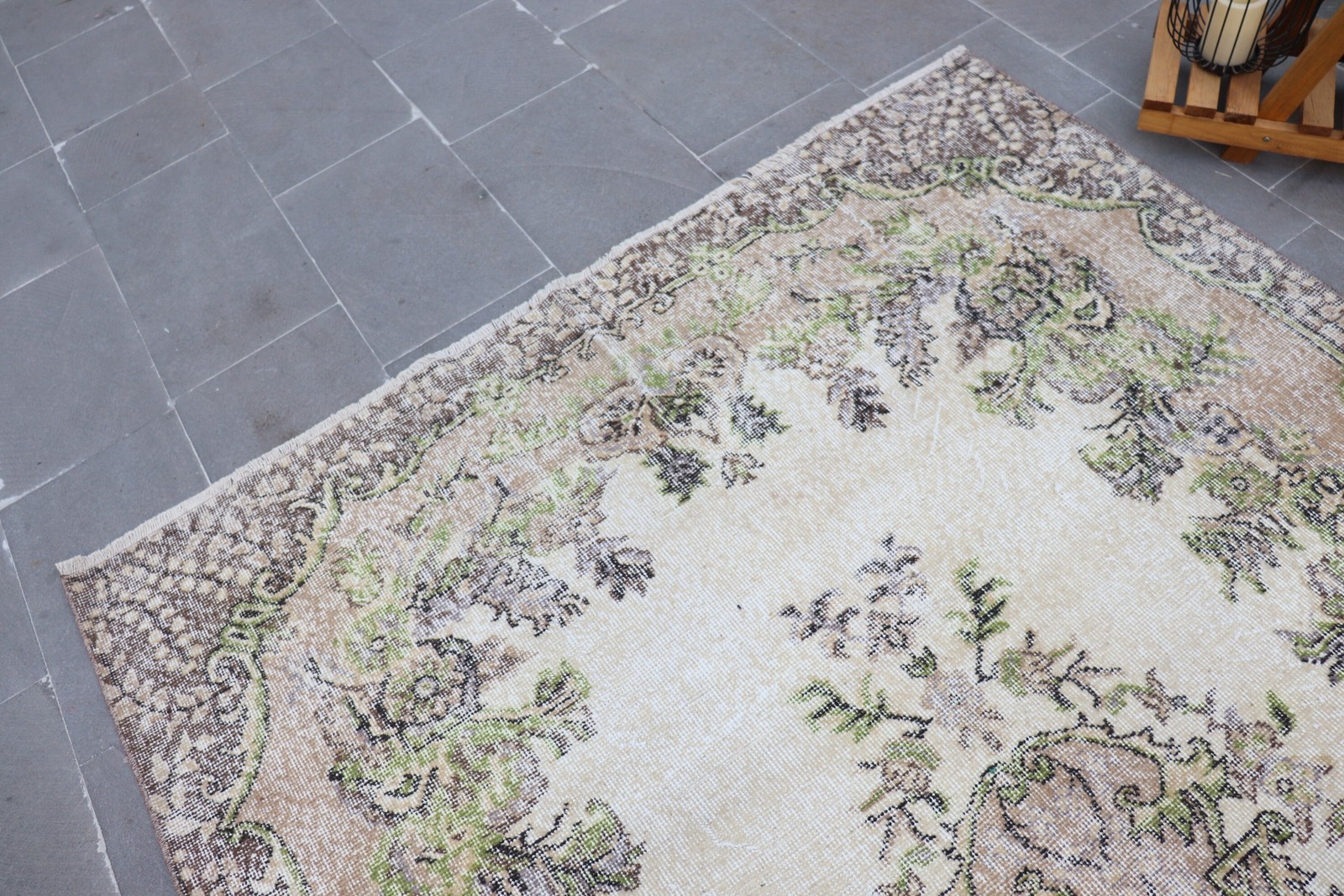 Vintage Rug, Large 5,4×9,7 ft Rug, Rug Green Floral Rug