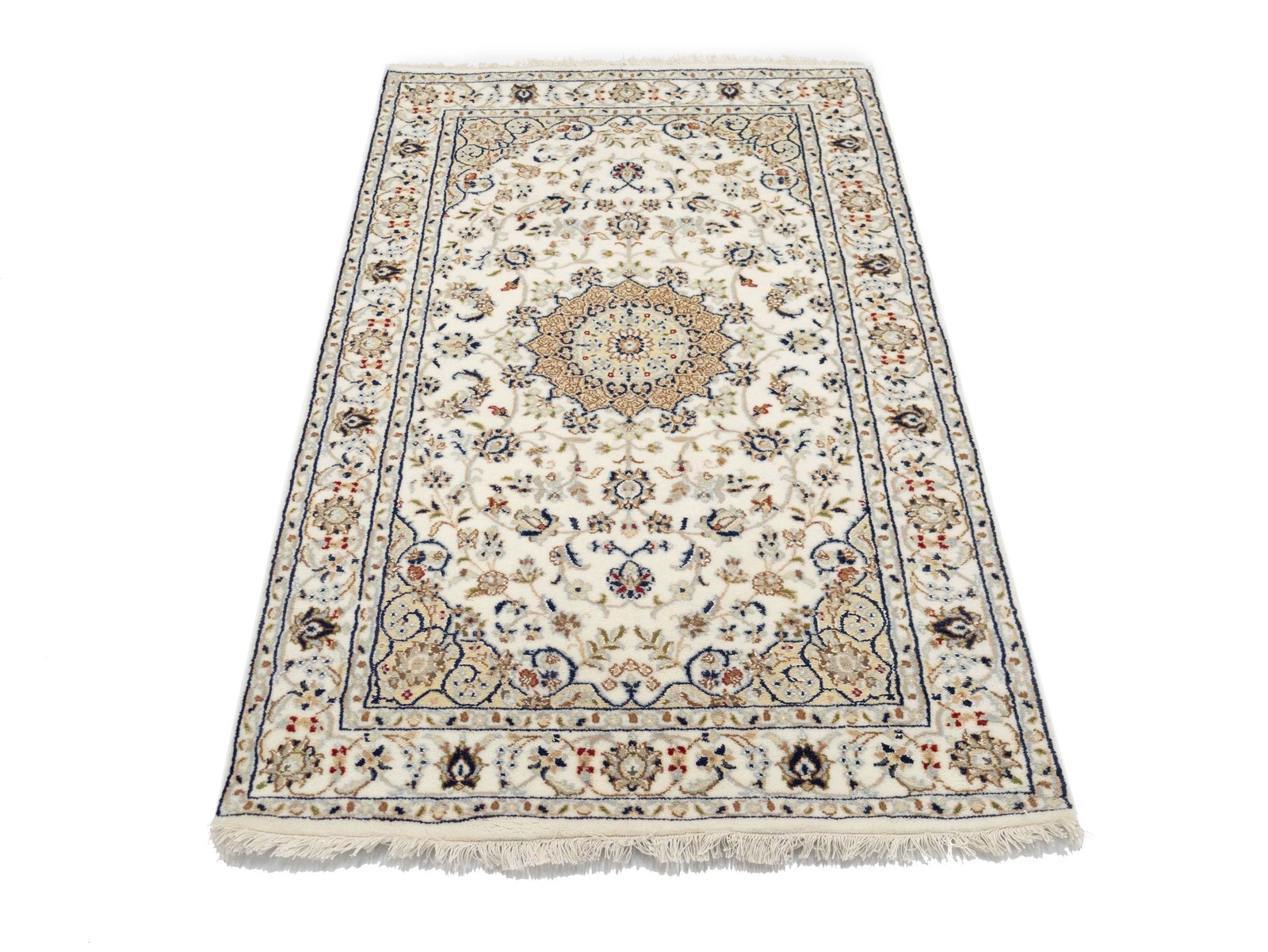 3×5 ft Indo-Nain Ivory Oriental Rug Floral Medallion Small Décor Carpet