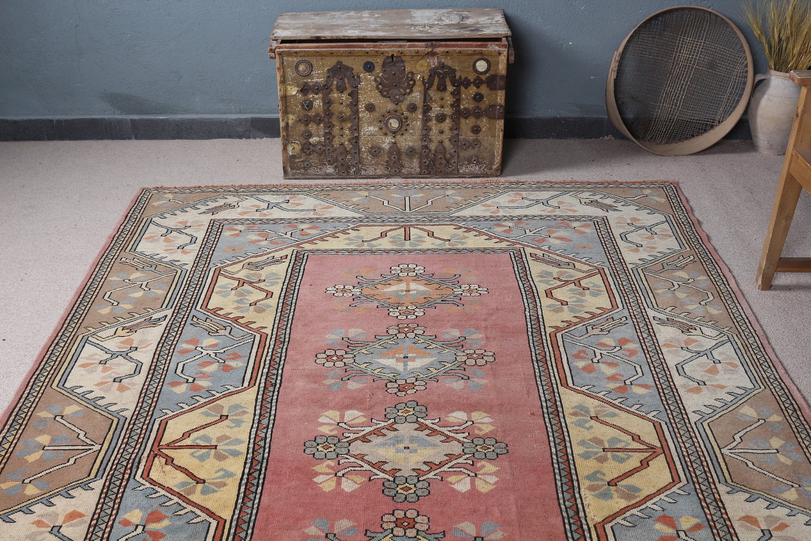 Turkish 6,3×9,4 ft Rug, Vintage Large Rug, Red Southwestern Rug