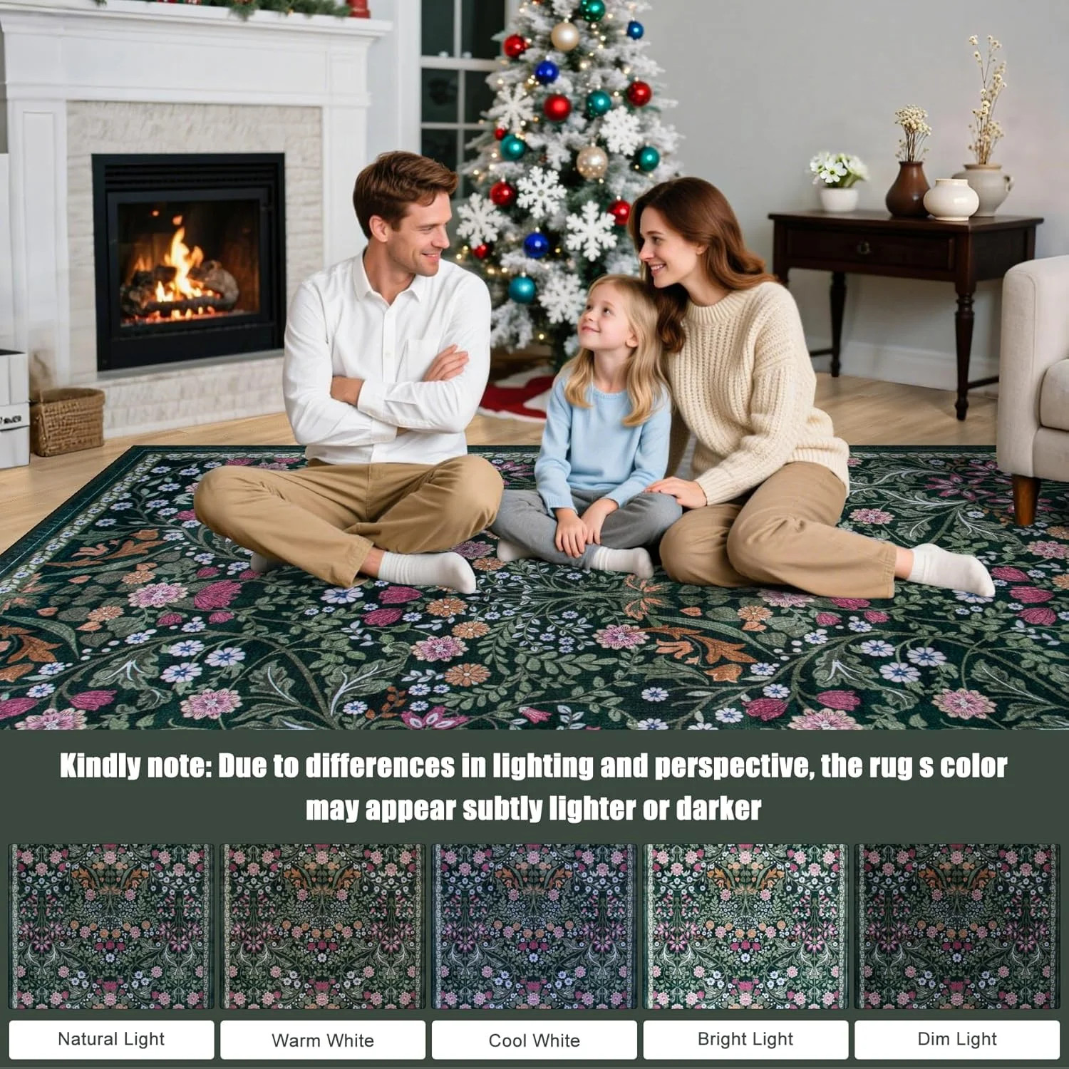 8×10 Area Rugs for Living Room: Floral Washable Rug Vintage Large Soft Boho Non-