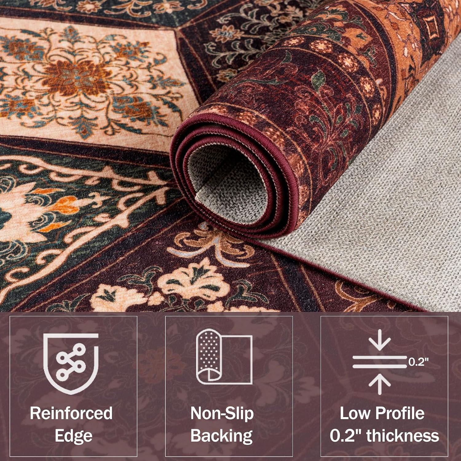 Vintage Rug 6X9, Washable Distressed Patchwork Rug for Living Room, Brown | Eleg
