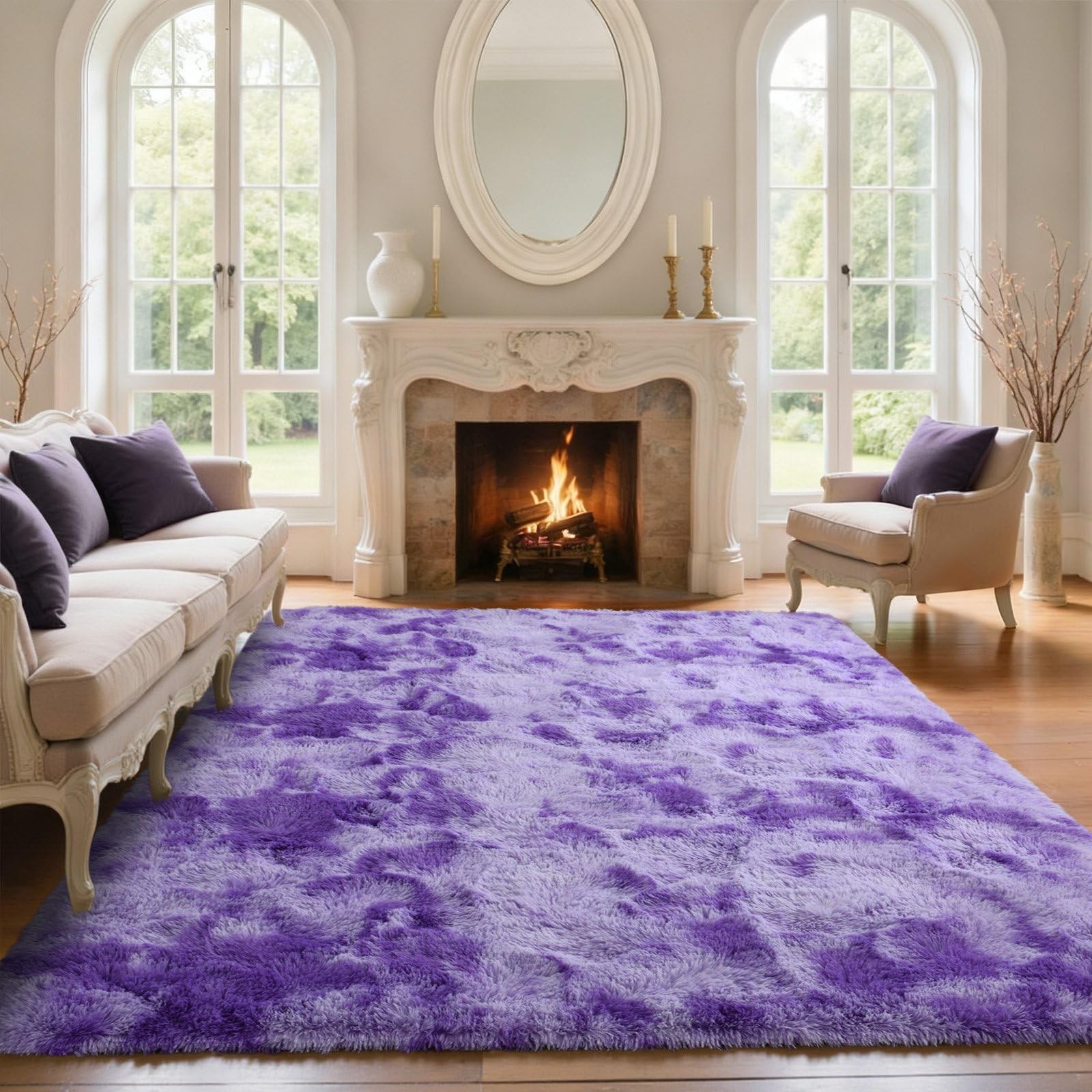 LòUtiroot Home 6X9 Purple White Rug Fluffy Living Room Rugs Girlsplush Soft
