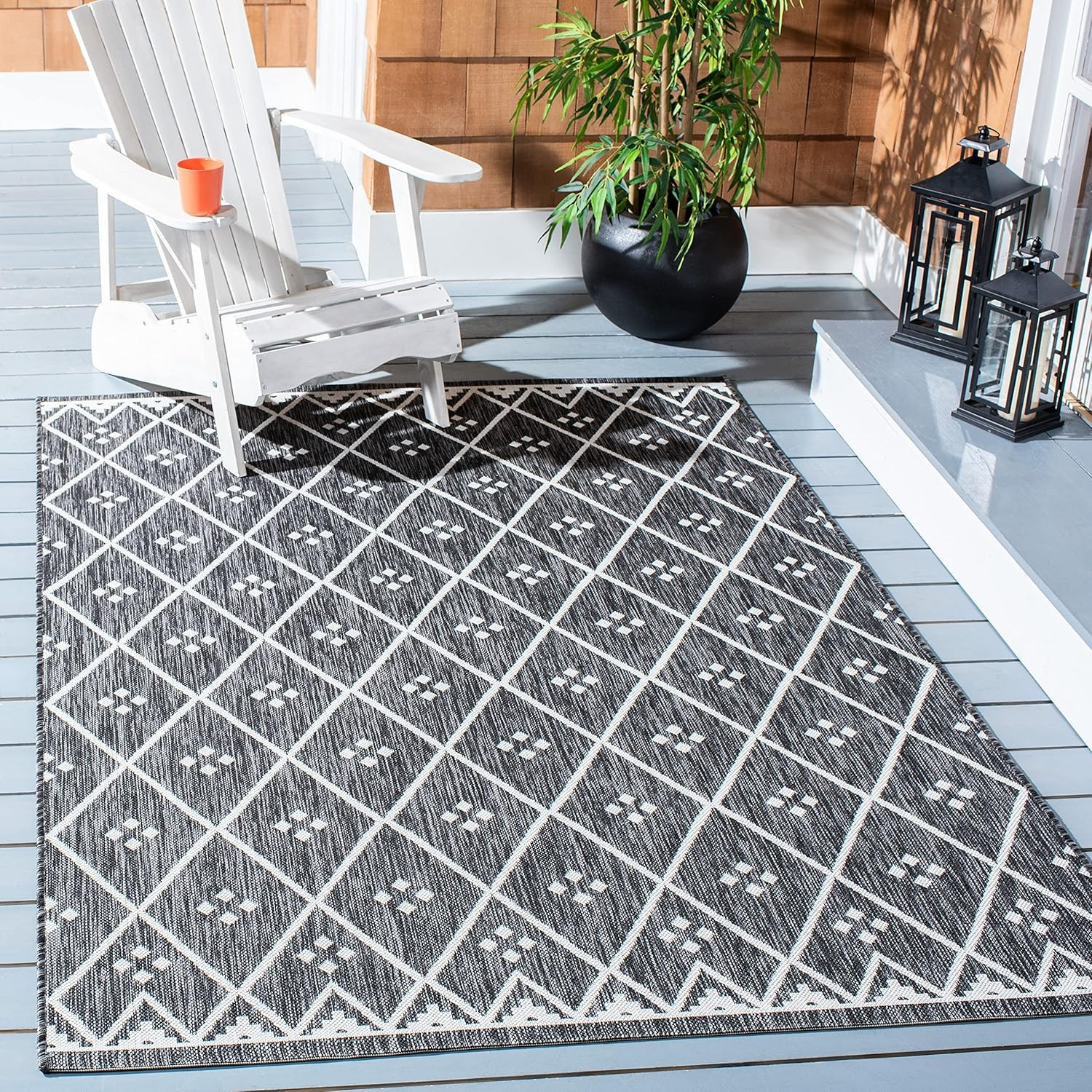 SAFAVIEH Courtyard Collection 8′ X 10′ Black/Ivory CY8303 Indoor/ Outdoor Waterp