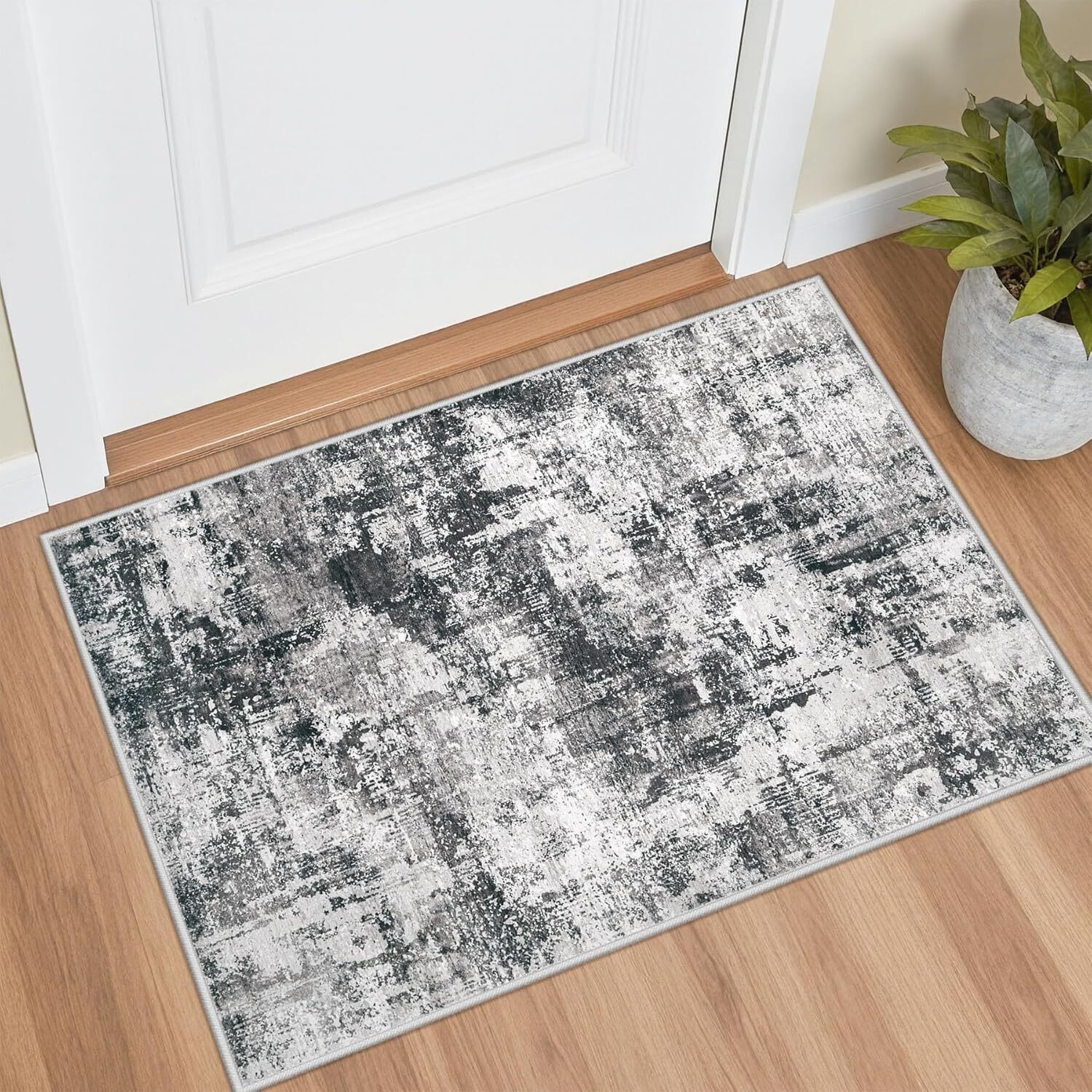Machine Washable 5×7 Area Rug Non Slip Low Pile Modern Abstract Neutral Carpet