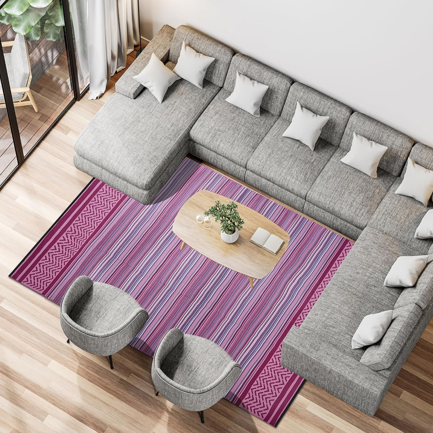 Reversible Outdoor/Indoor Plastic Rug Plastic Straw Rug Waterproof Portable Mat,