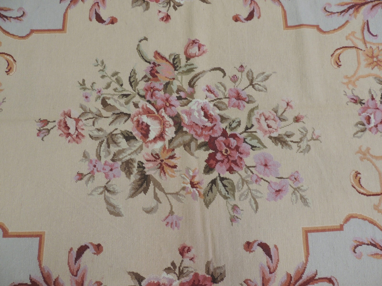 6×9 French Aubusson Needlepoint Medallion Floral WOW Burgundy Red Yellow Gray