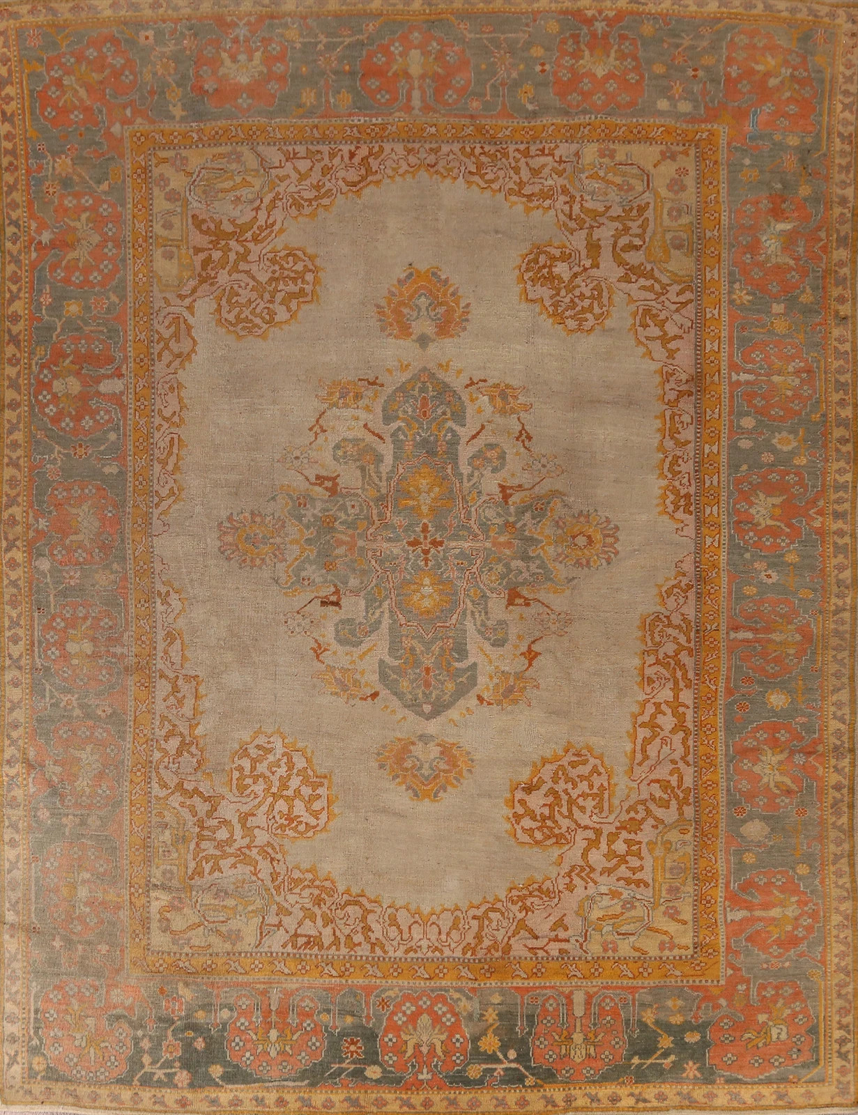 Hand-Knotted Oushak Wool Area Rug – Geometric Turkish Oriental Design