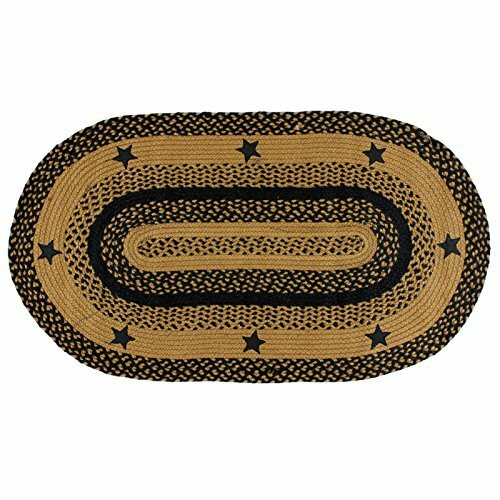 Star Black Braided Area Rug By IHF Rugs. Oval & Rectangle. Many Sizes. Black/Tan