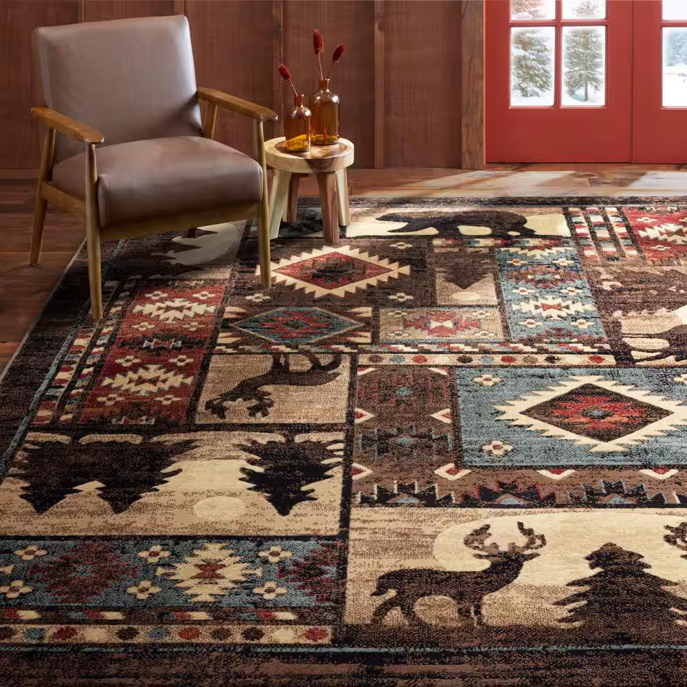 Buffalo Bear Brown/Red 2 Ft. X 3 Ft. Area Rug